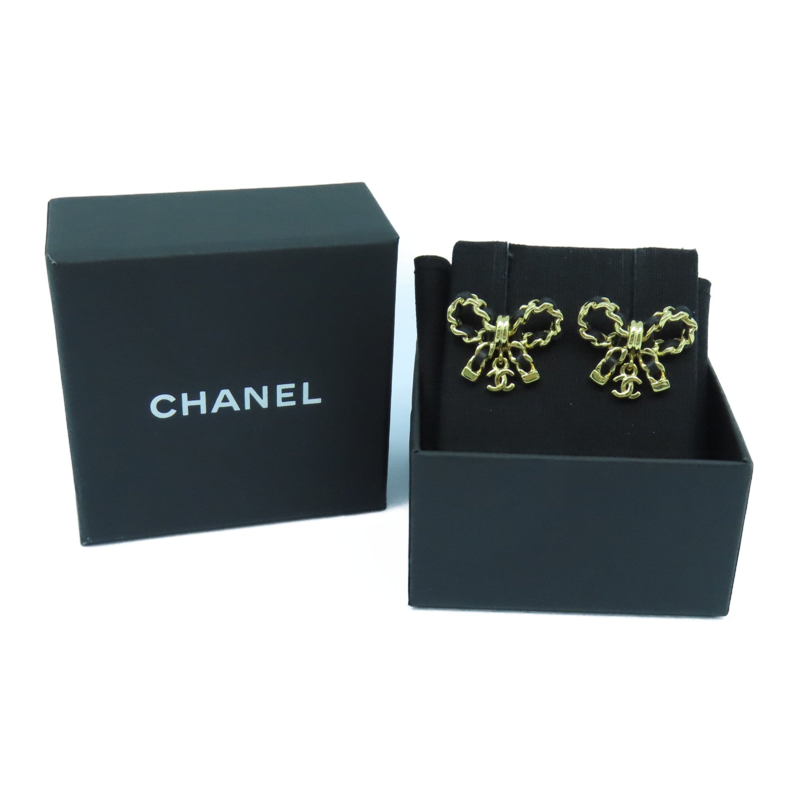 CHANEL 金屬/牛皮皮革Earrings耳環金色/黑色