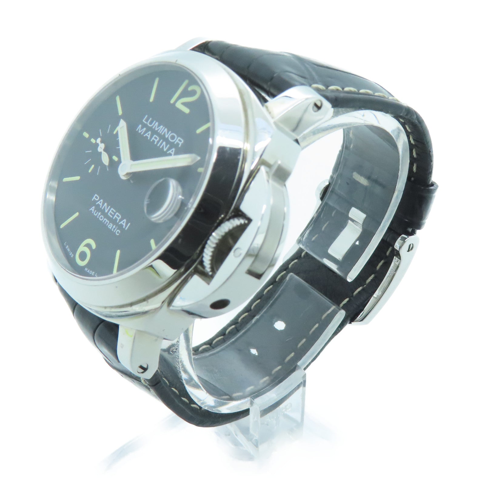 PANERAI Luminor鳄鱼皮革带/不锈钢手表自动机芯黑色
