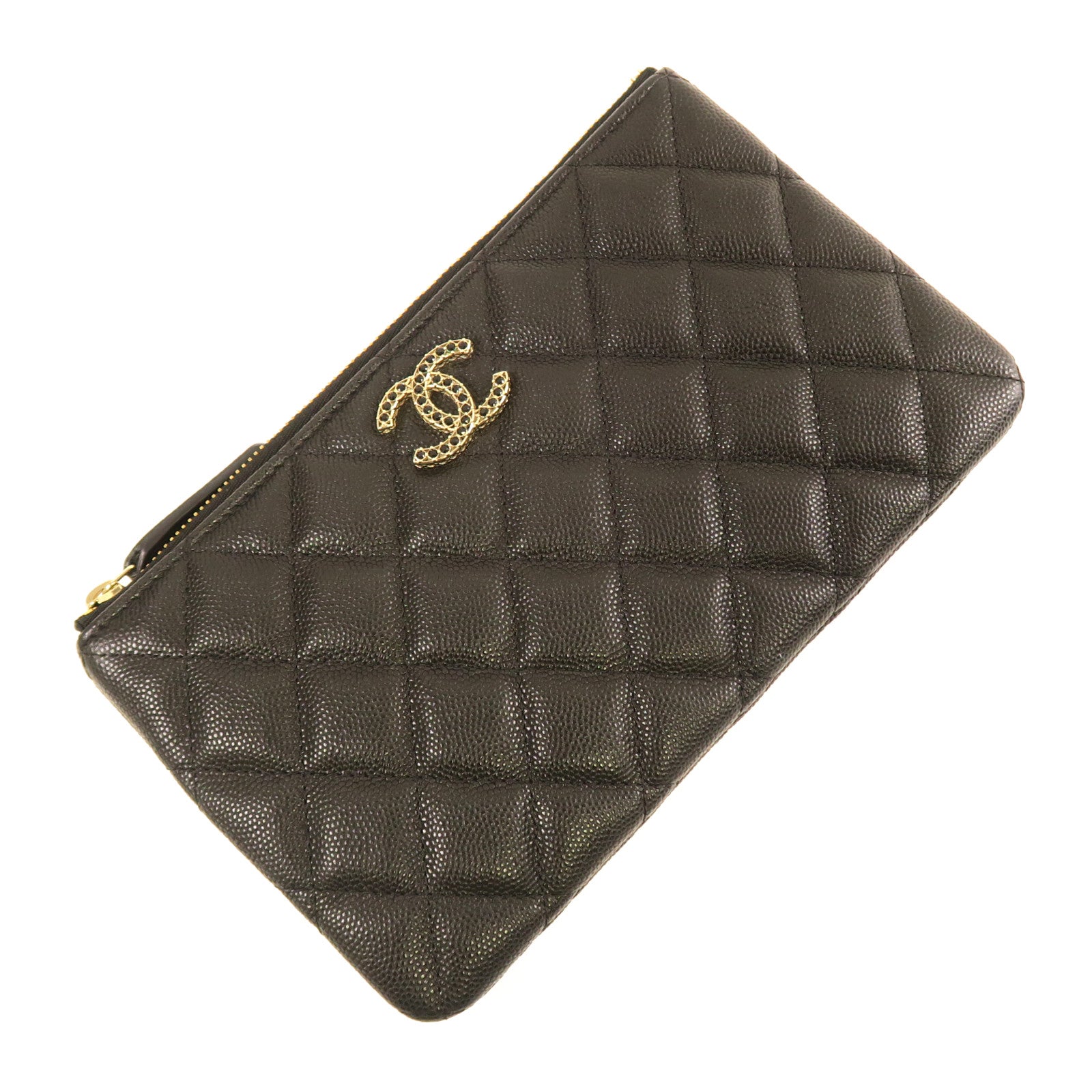 CHANEL 菱格牛皮皮革Wallet金扣長錢包黑色