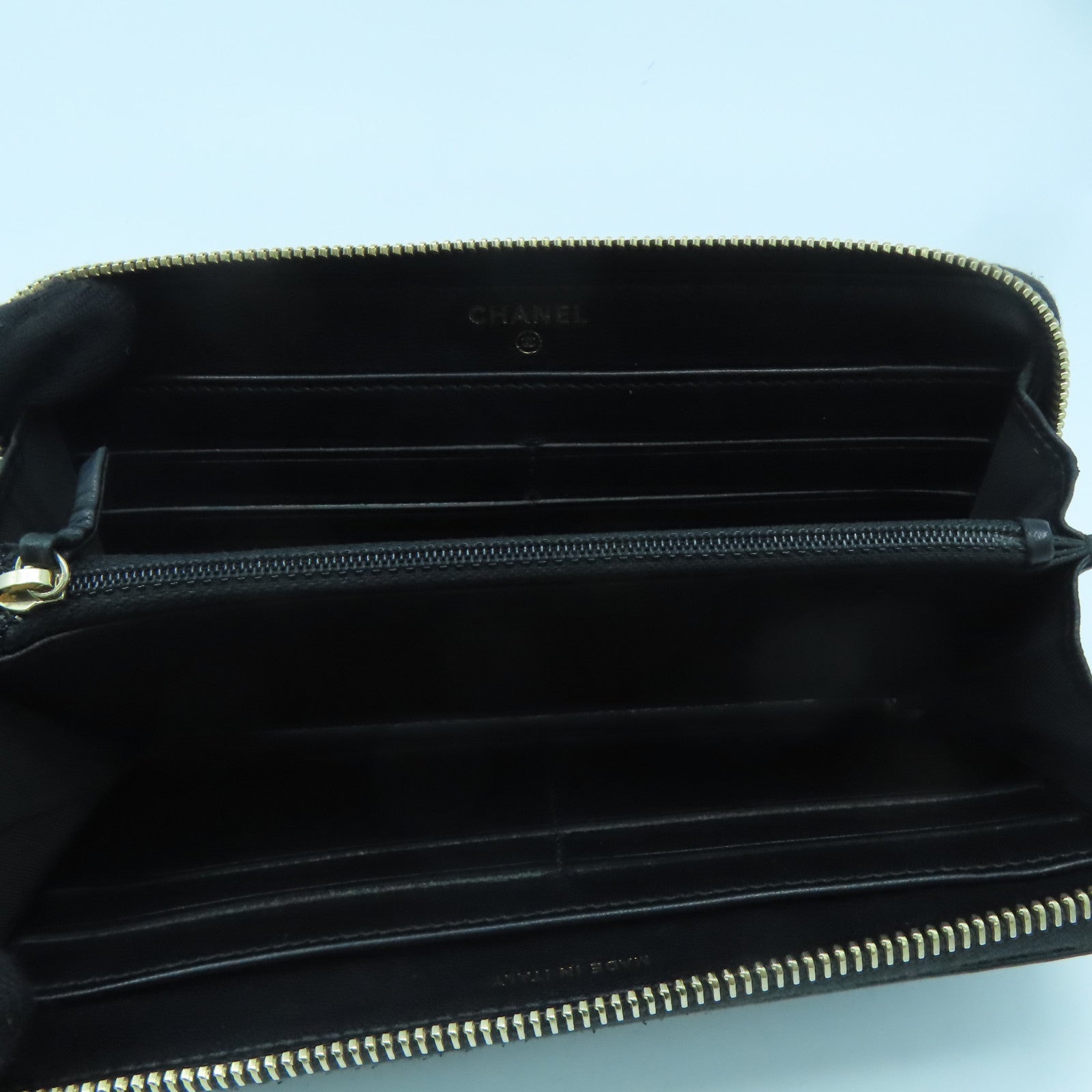 CHANEL rhombic sheepskin leather Wallet gold buckle long wallet black