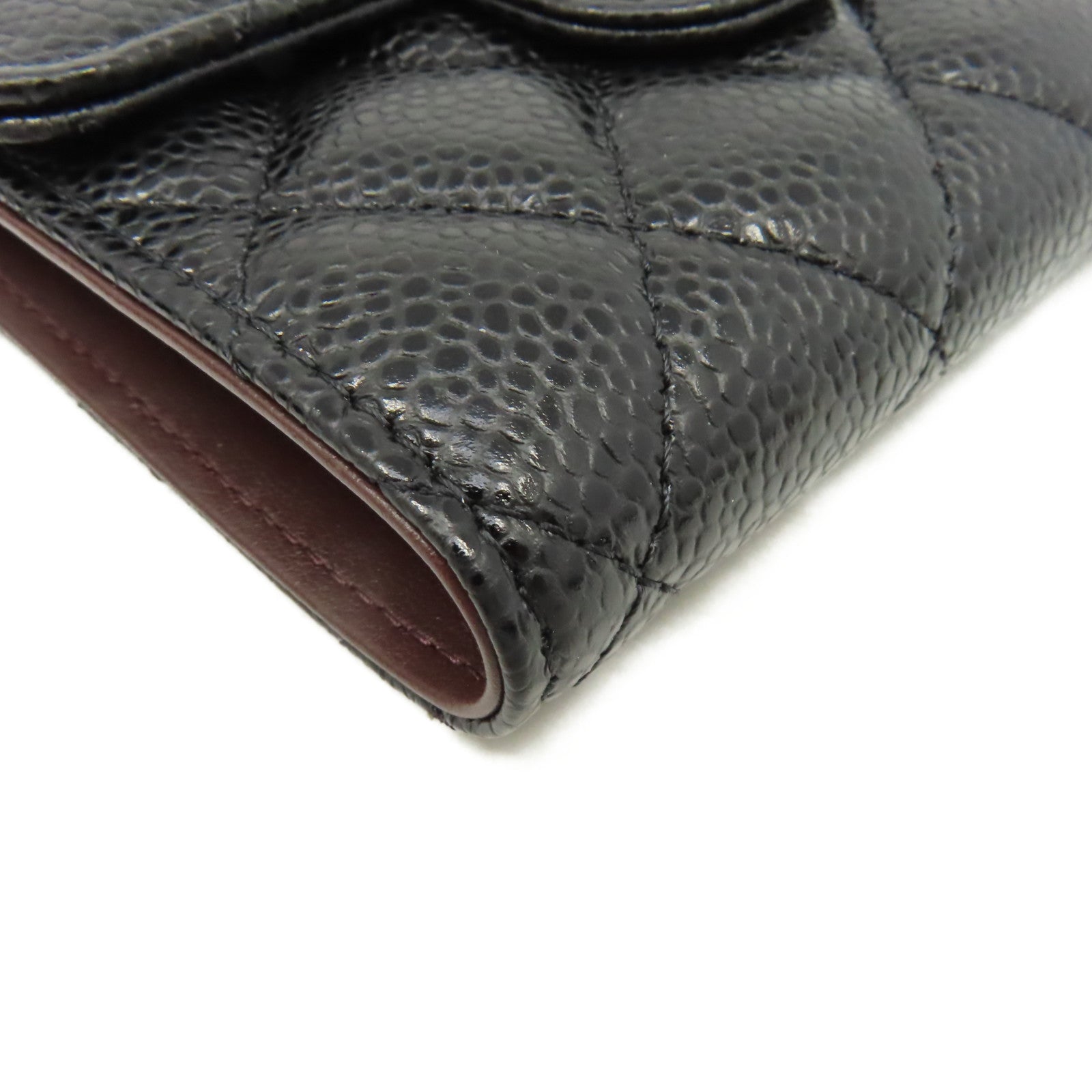 CHANEL 菱格Caviar皮革Classic Wallet金扣短錢包黑色