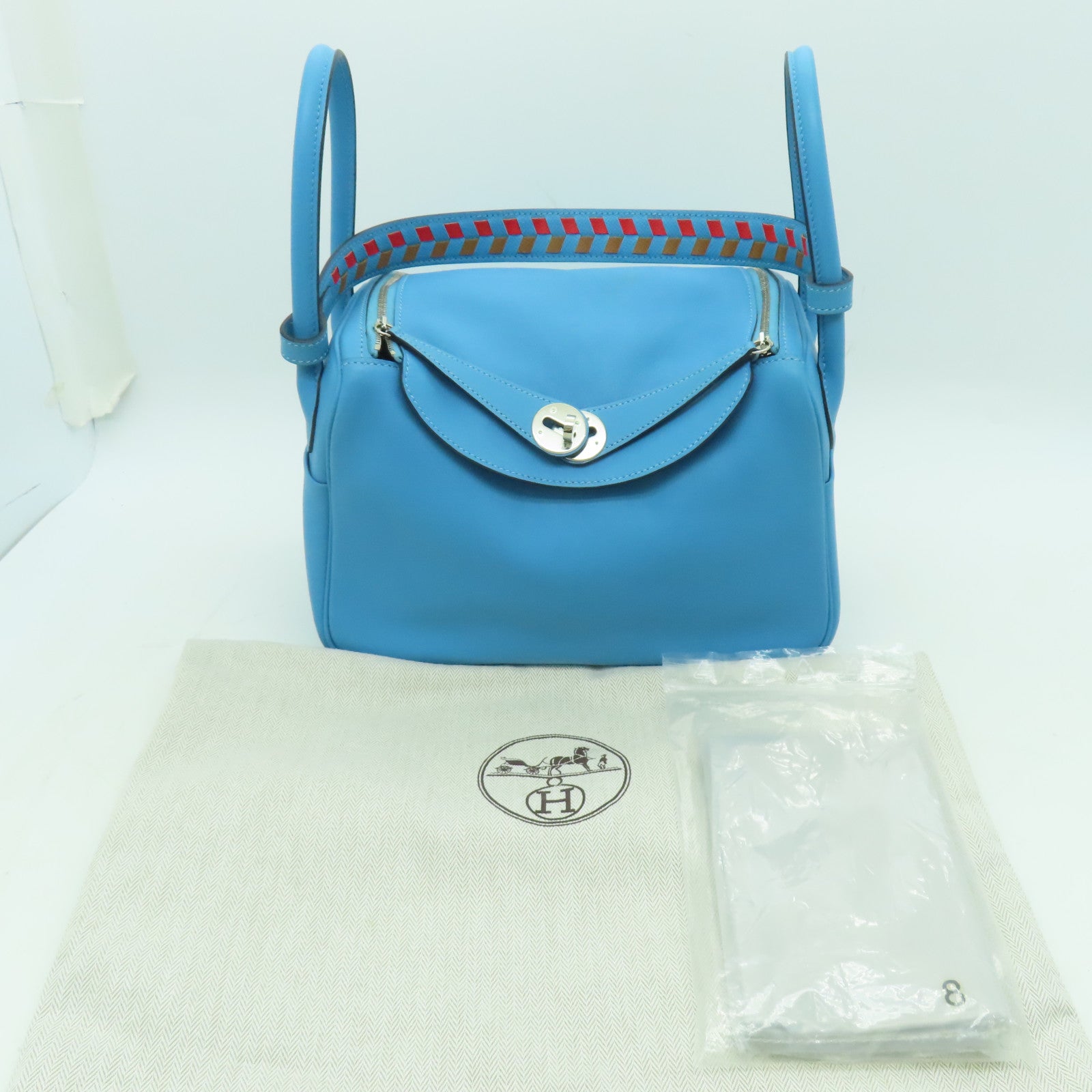 HERMES Swift皮革Lindy 26銀扣手挽肩背兩用袋藍色