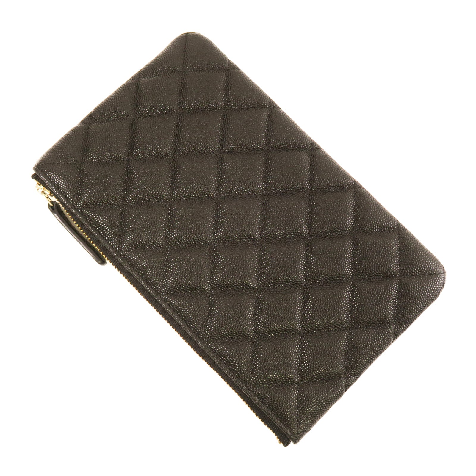 CHANEL 菱格牛皮皮革Wallet金扣長錢包黑色