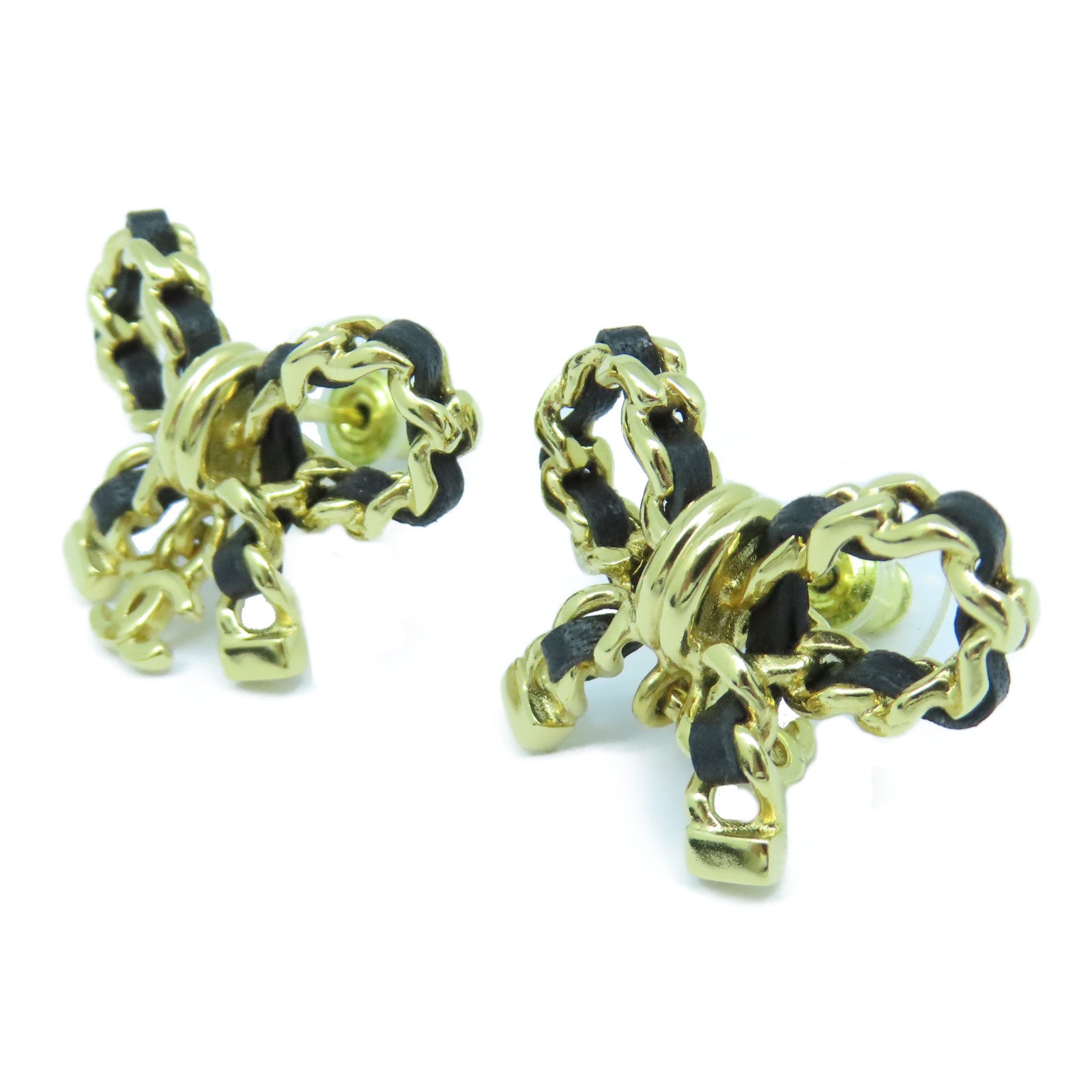 CHANEL 金屬/牛皮皮革Earrings耳環金色/黑色