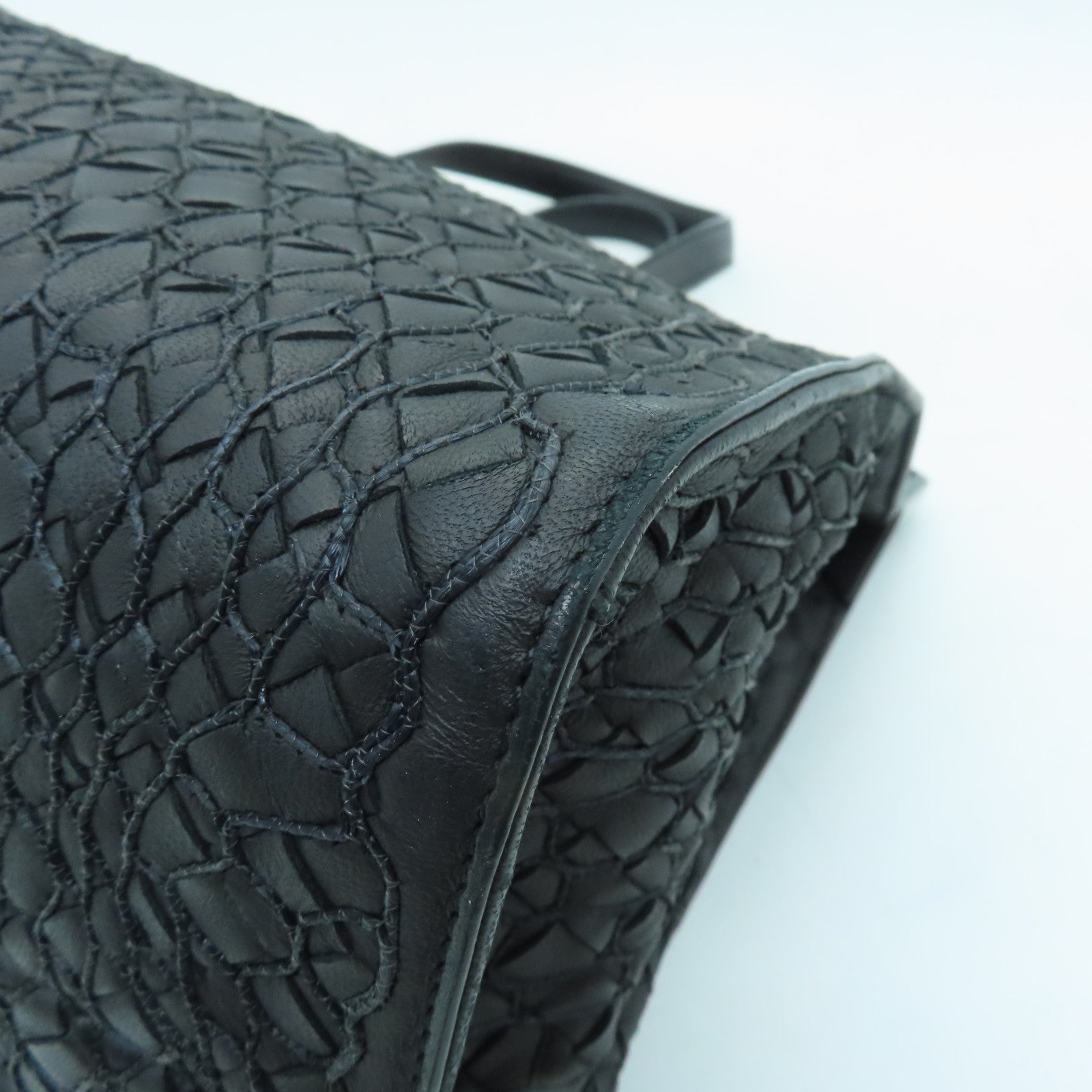 BOTTEGA VENETA Cowhide Leather Hand Bag Black Buckle Hand Bag Black
