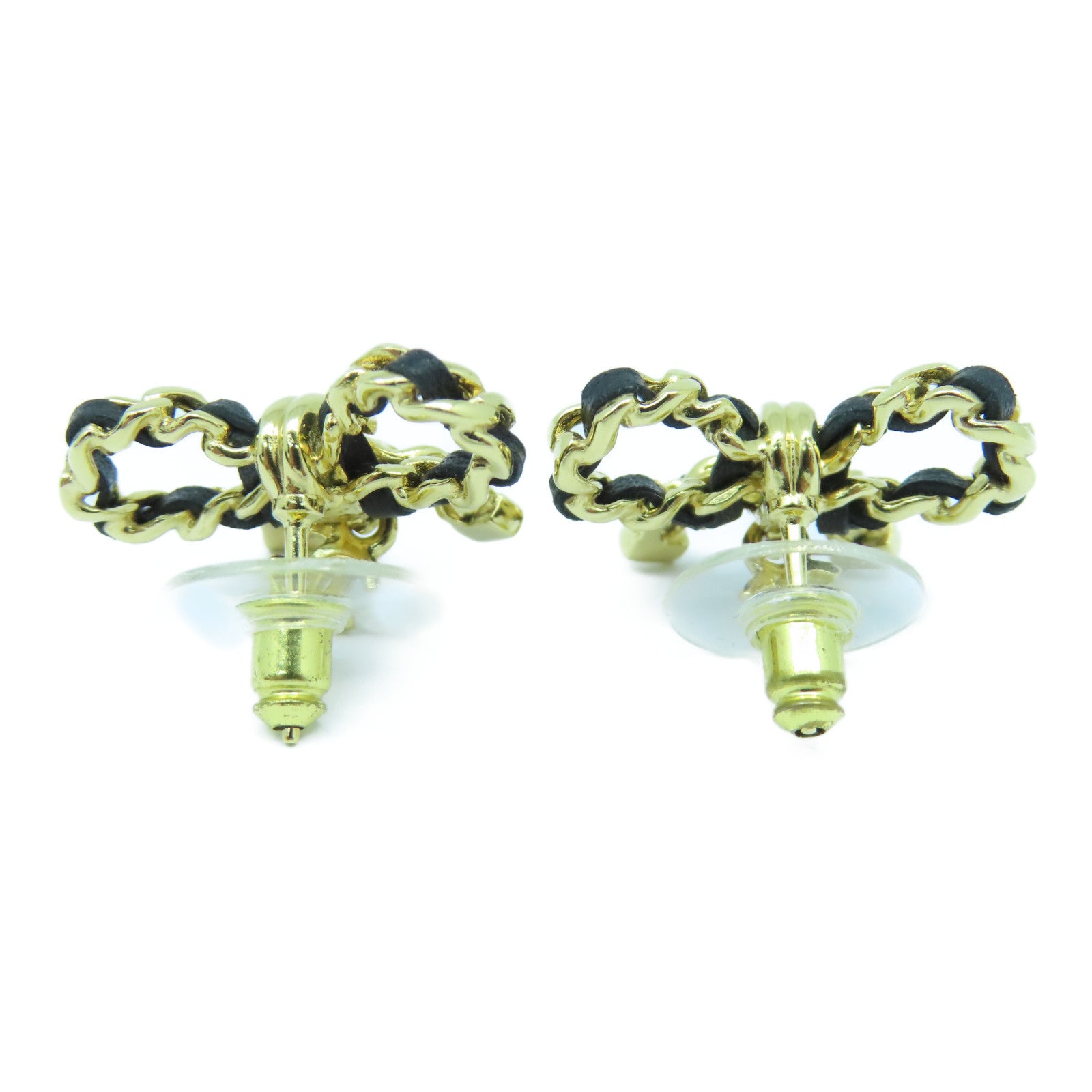 CHANEL 金屬/牛皮皮革Earrings耳環金色/黑色