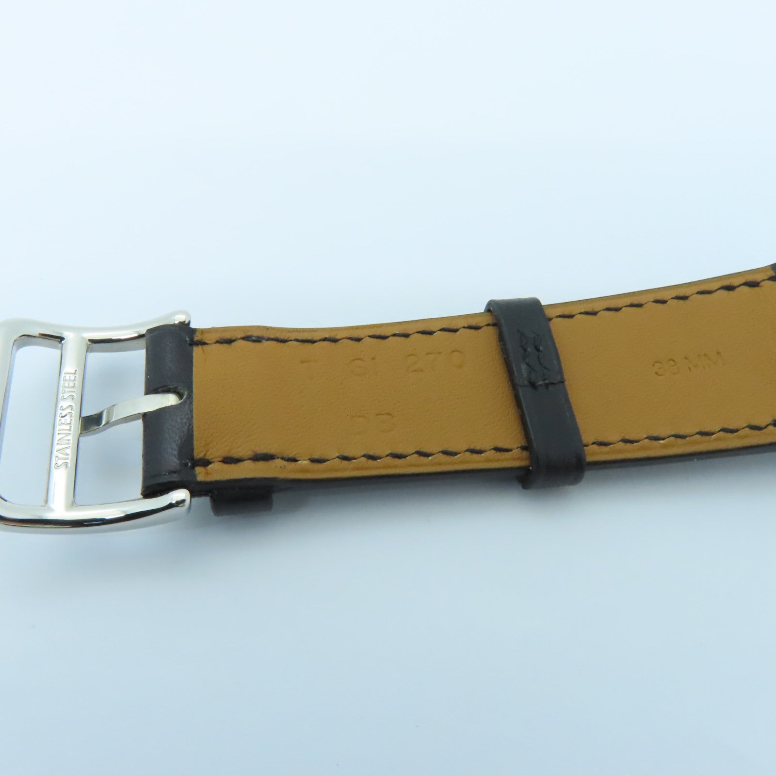 HERMES 牛皮皮革Apple Watch Single Tour 38mm銀扣錶帶黑色