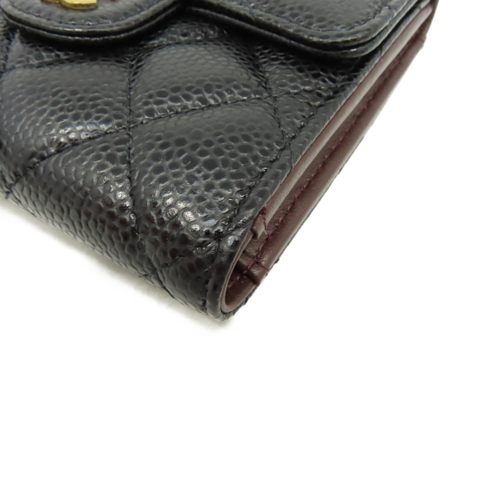 CHANEL 菱格Caviar皮革Classic Wallet金扣短錢包黑色