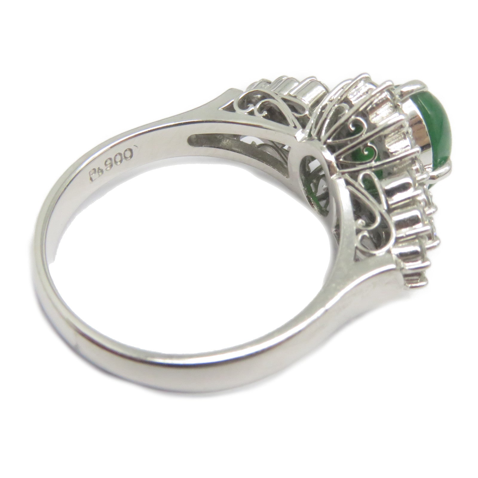 JEWELRY PT900鉑金Jade Diamond Ring 1.22ct翡翠/0.48ct鑽石戒指US#6