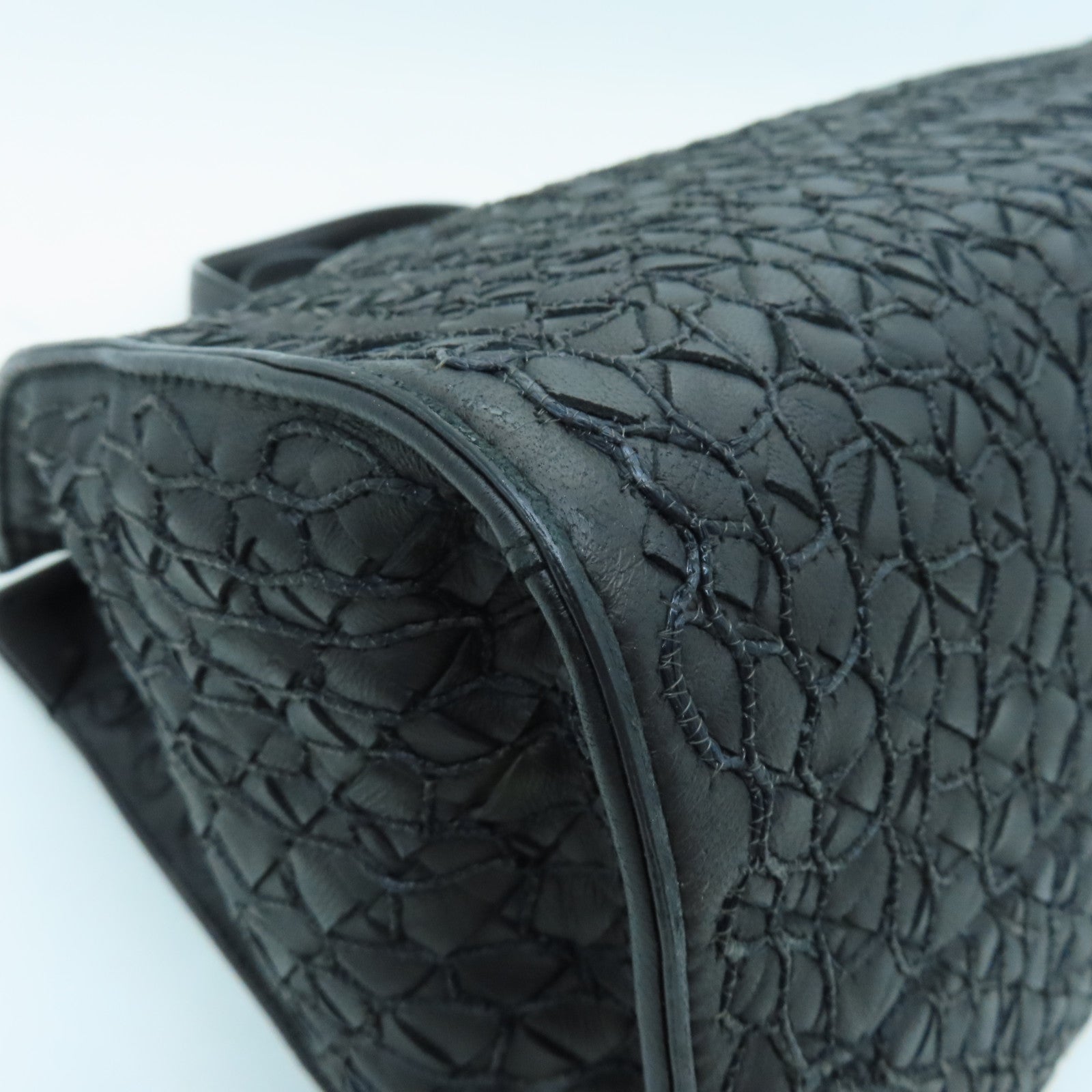 BOTTEGA VENETA Cowhide Leather Hand Bag Black Buckle Hand Bag Black