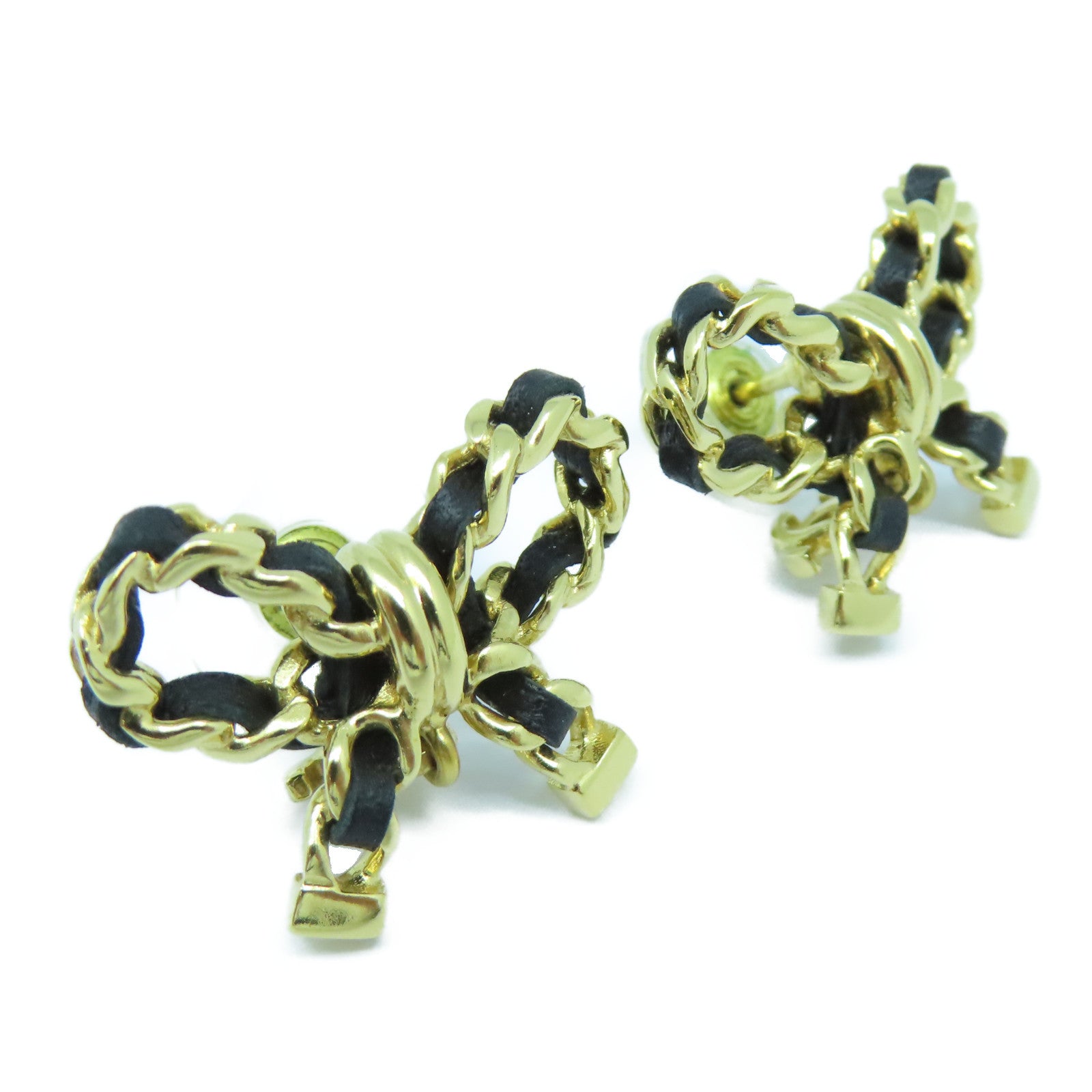 CHANEL 金屬/牛皮皮革Earrings耳環金色/黑色