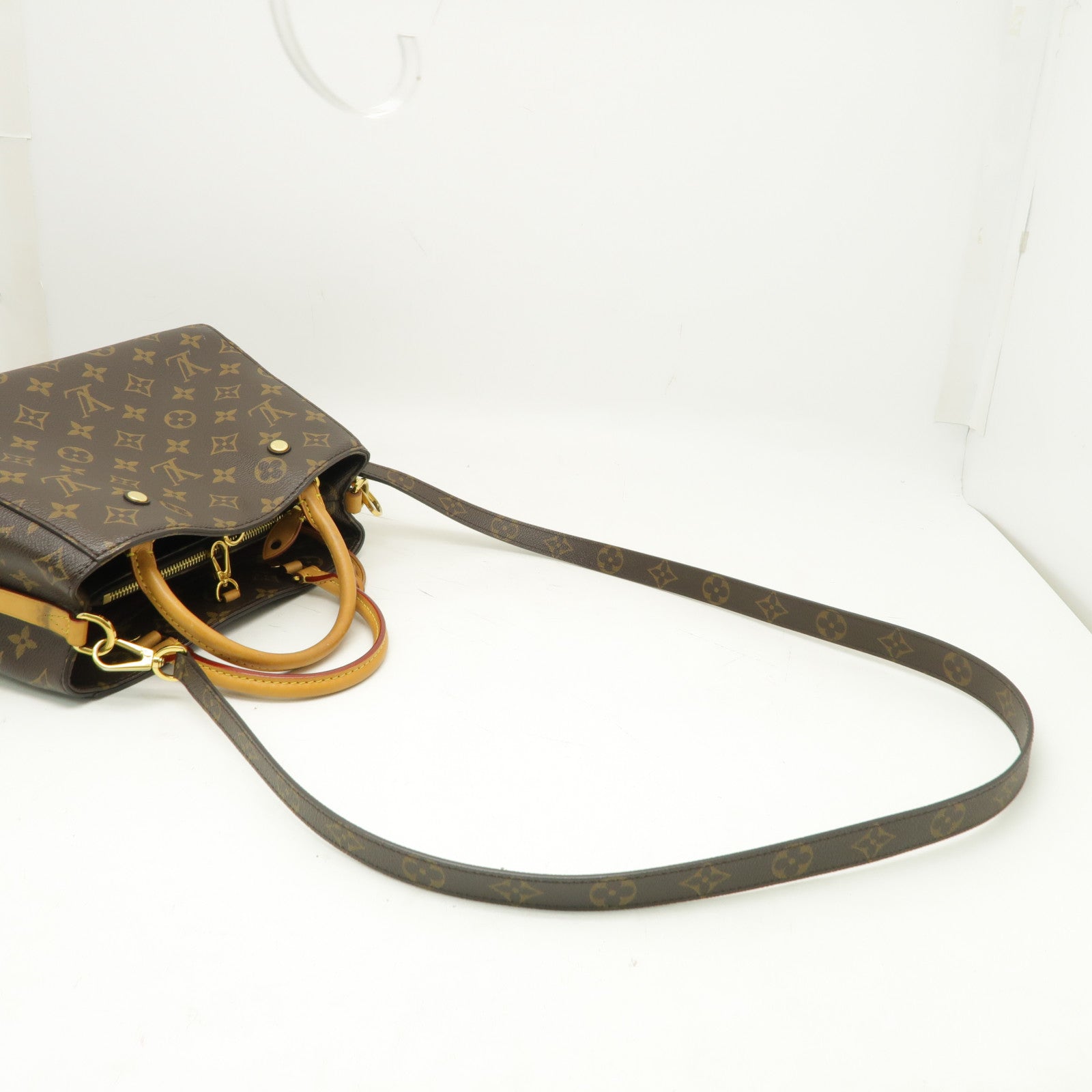 LOUIS VUITTON Monogram Montaigne BB金扣手挽肩背兩用袋棕色