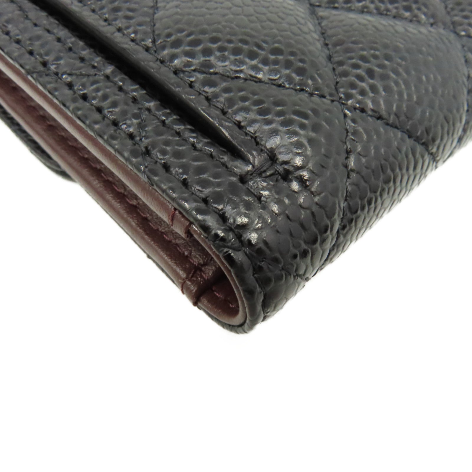 CHANEL 菱格Caviar皮革Classic Wallet金扣短錢包黑色