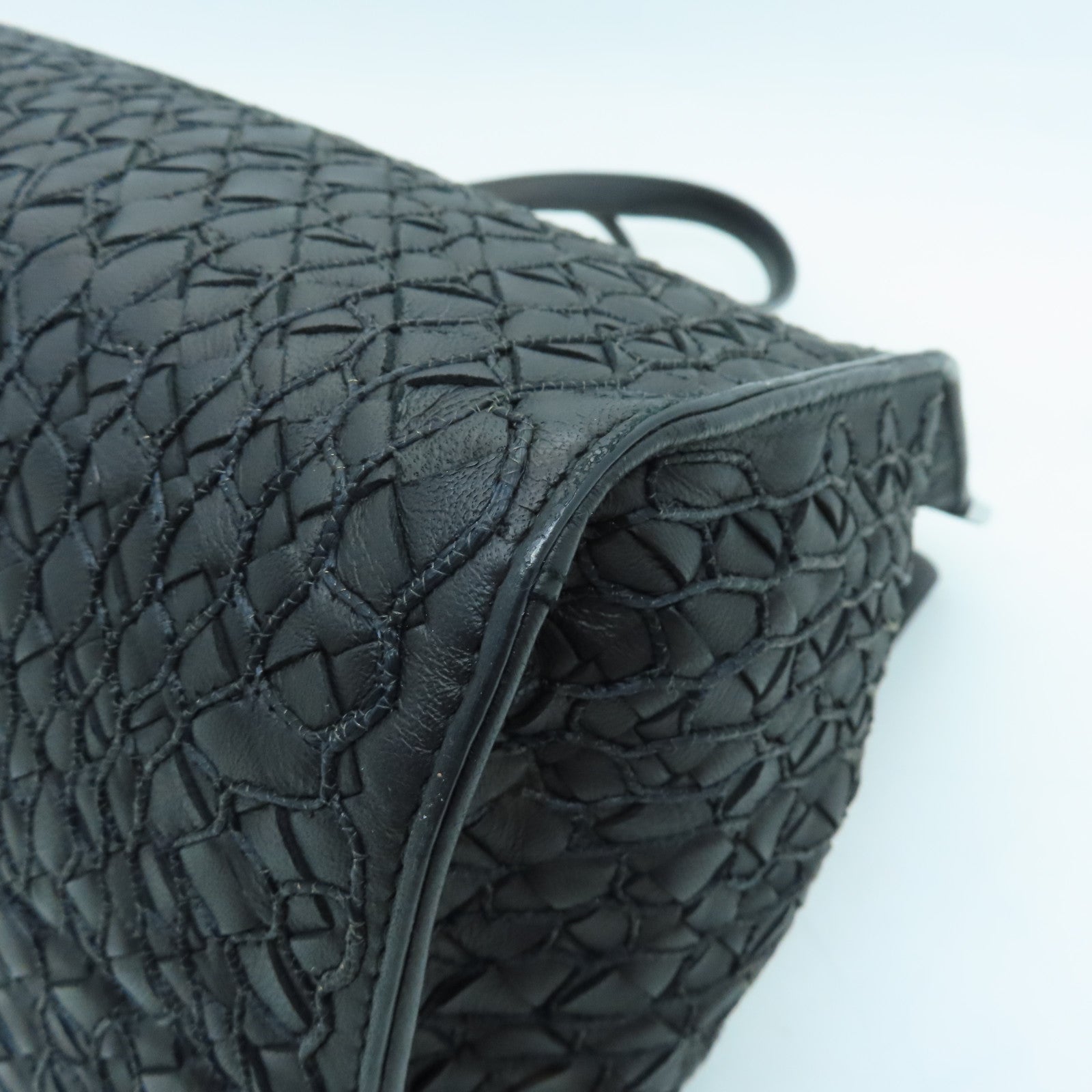 BOTTEGA VENETA Cowhide Leather Hand Bag Black Buckle Hand Bag Black