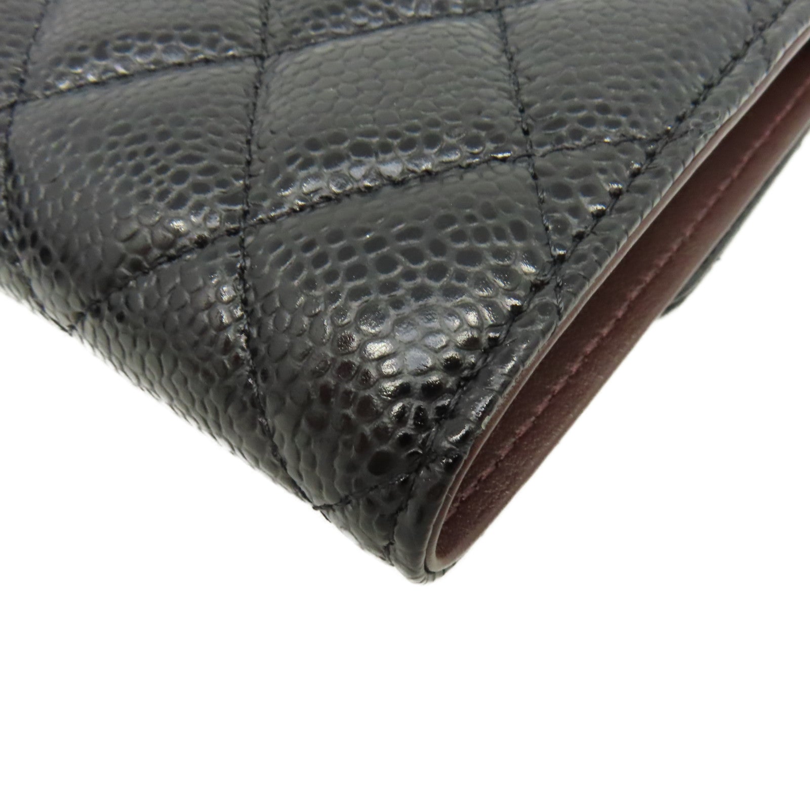 CHANEL 菱格Caviar皮革Classic Wallet金扣短錢包黑色