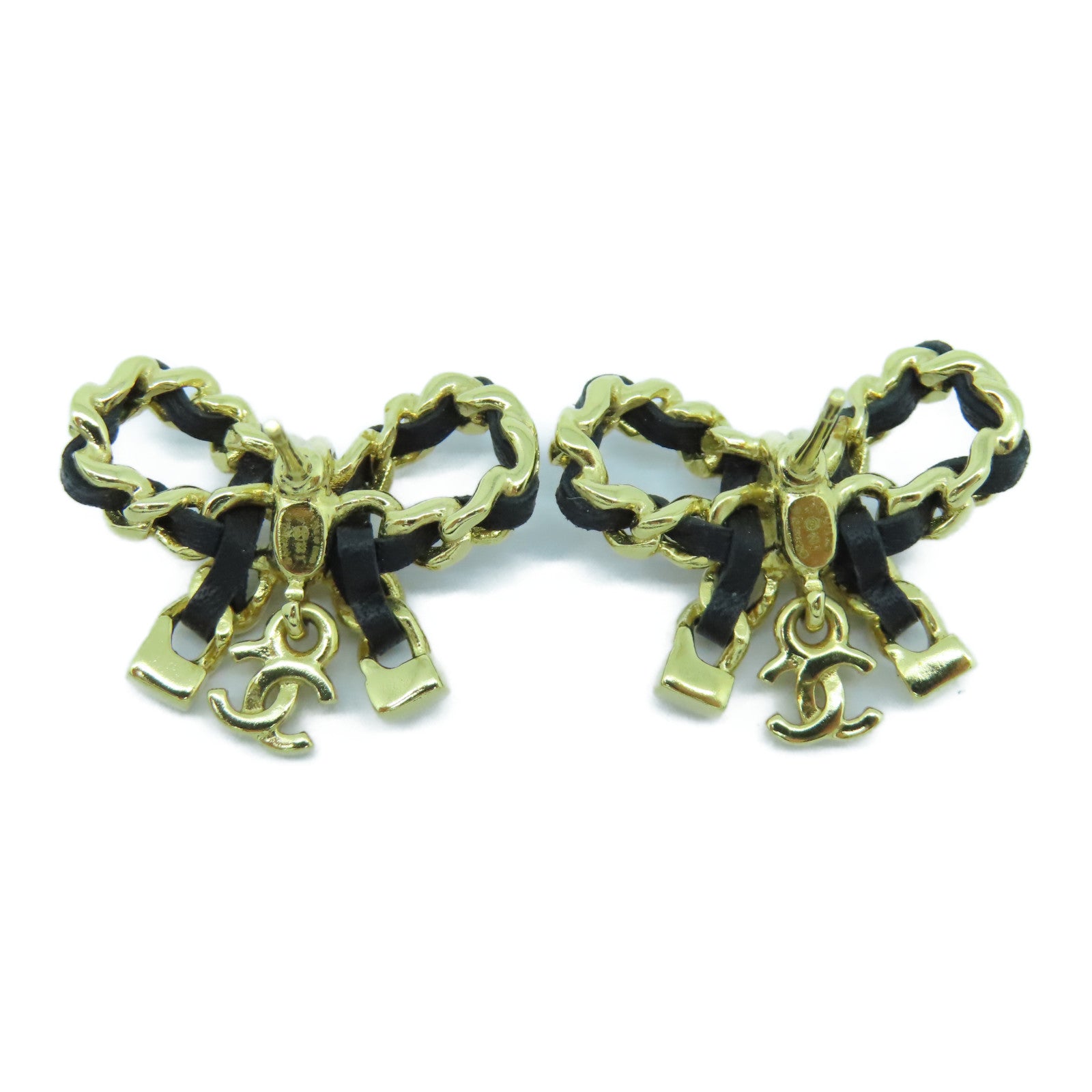 CHANEL 金屬/牛皮皮革Earrings耳環金色/黑色