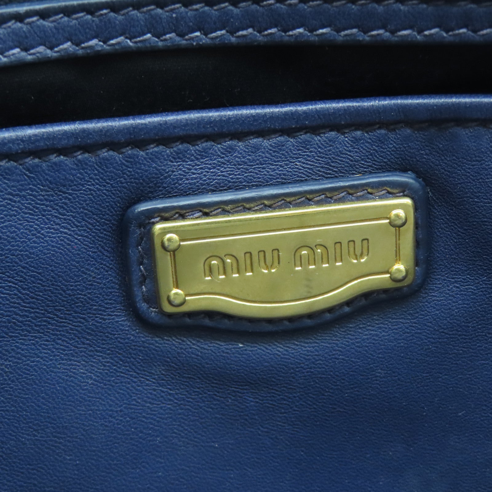 Miu Miu sheepskin leather 2way Shoulder Bag gold buckle handle shoulder bag blue