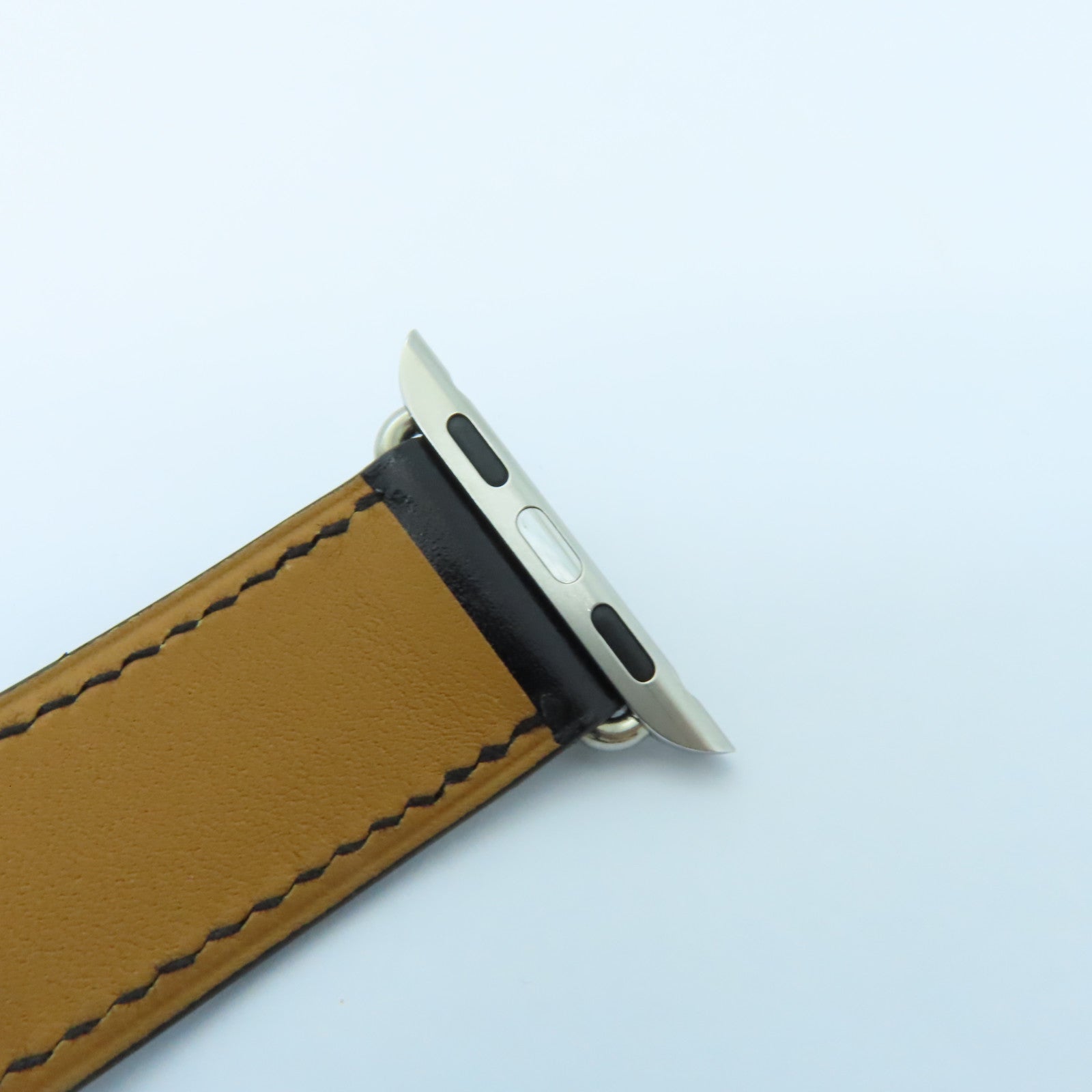 HERMES 牛皮皮革Apple Watch Single Tour 38mm銀扣錶帶黑色