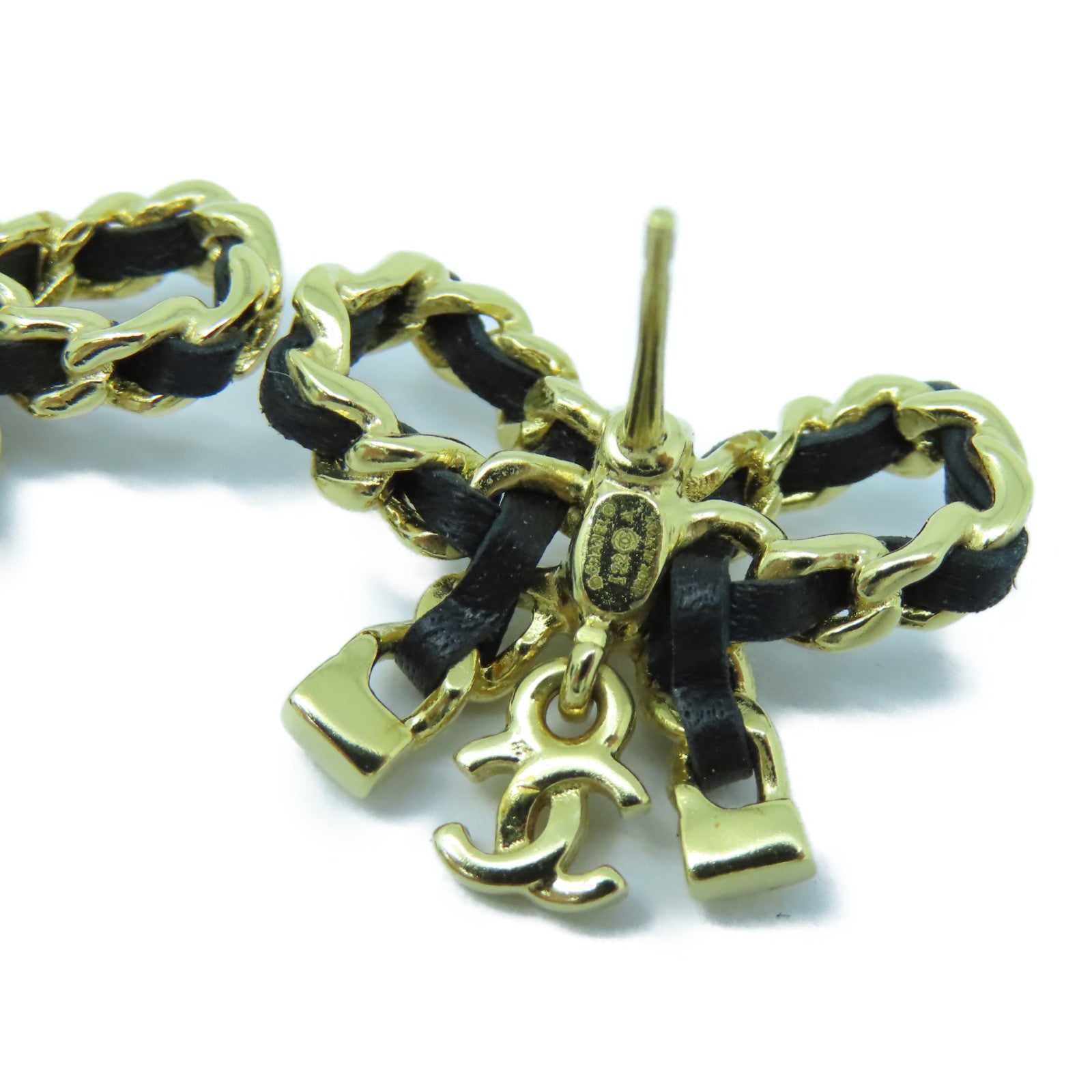 CHANEL 金屬/牛皮皮革Earrings耳環金色/黑色
