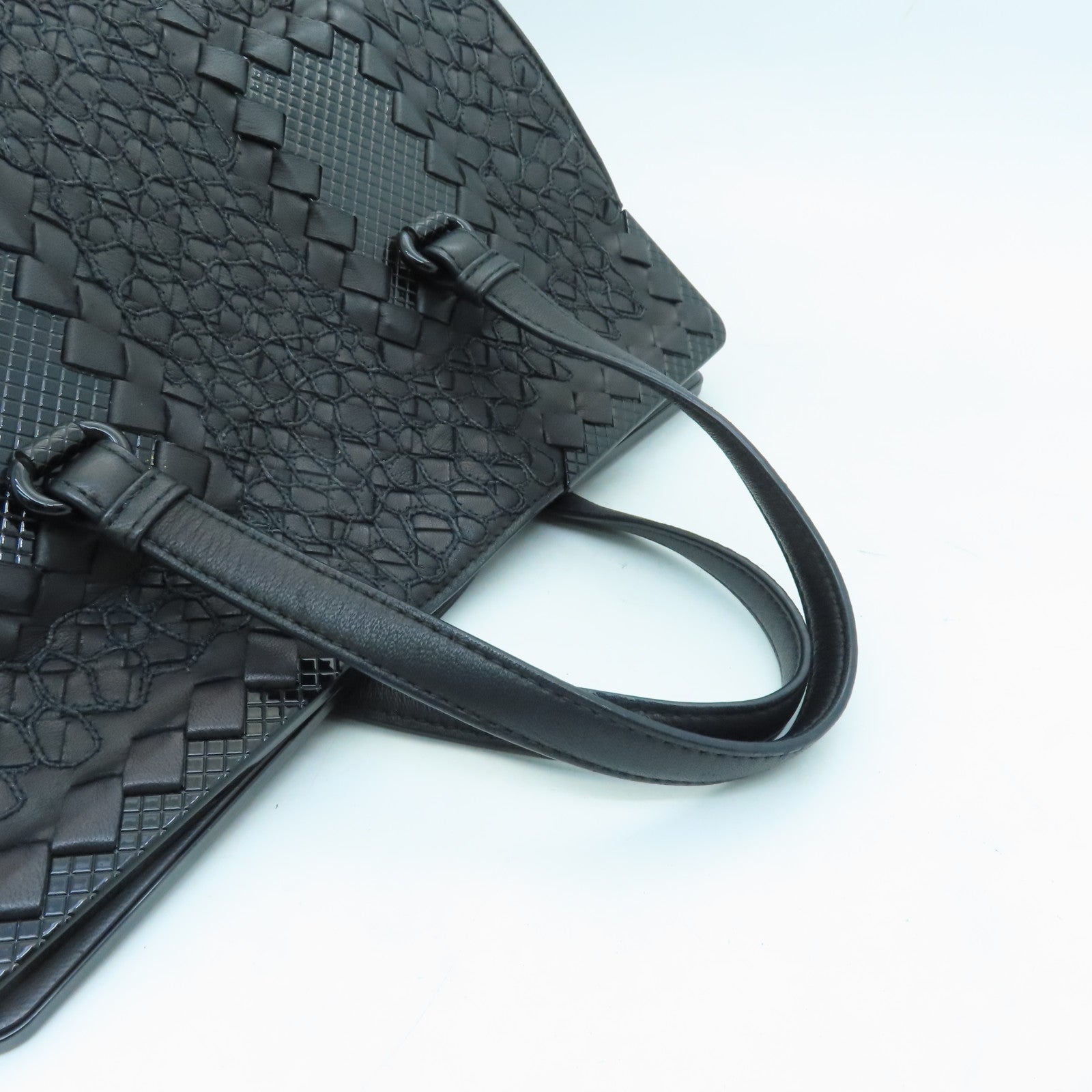 BOTTEGA VENETA Cowhide Leather Hand Bag Black Buckle Hand Bag Black