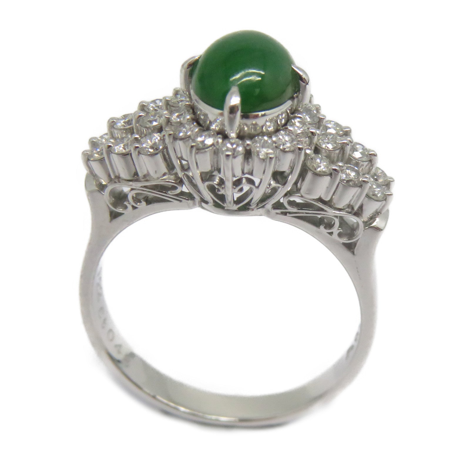 JEWELRY PT900鉑金Jade Diamond Ring 1.22ct翡翠/0.48ct鑽石戒指US#6