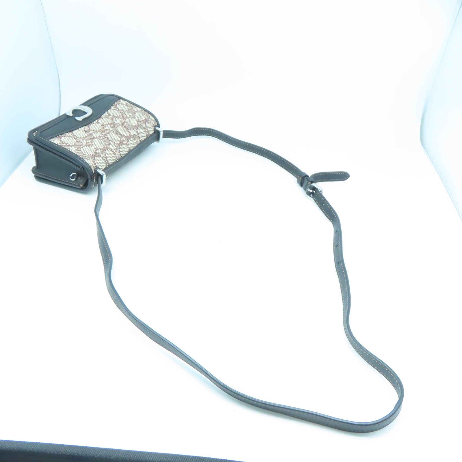 COACH 帆布/牛皮皮革Shoulder Bag銀扣肩背袋黑色