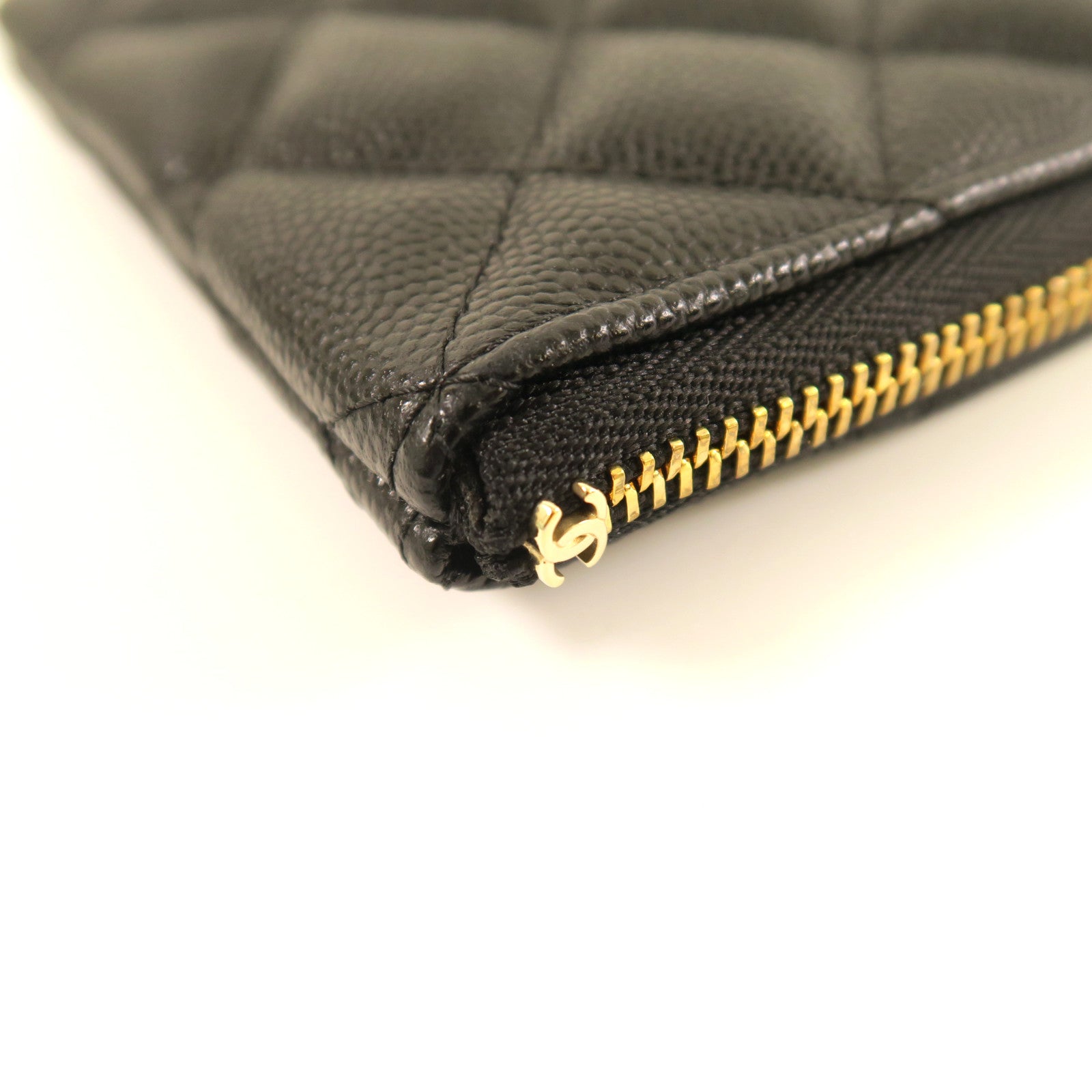 CHANEL 菱格牛皮皮革Wallet金扣長錢包黑色