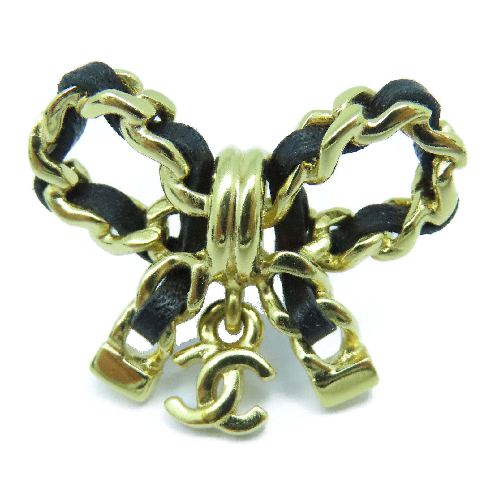 CHANEL 金屬/牛皮皮革Earrings耳環金色/黑色