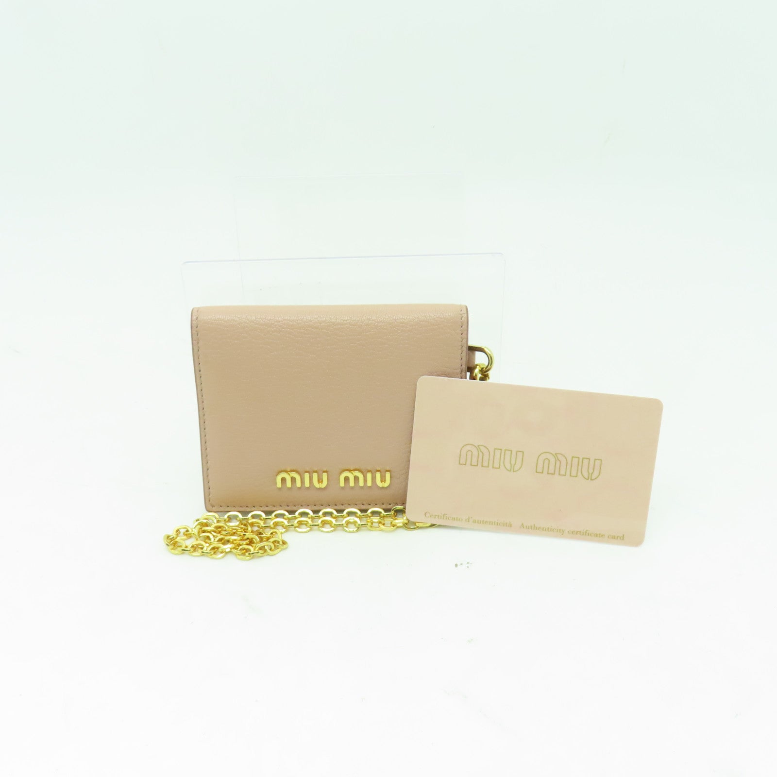Miu Miu 牛皮皮革Card Case金扣卡片套粉紅色