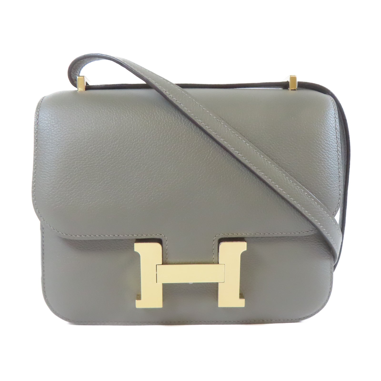 HERMES Evercolor皮革Constance Mini金扣肩背袋灰色