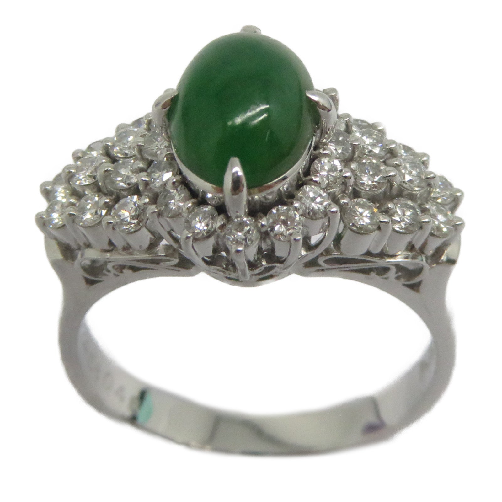 JEWELRY PT900鉑金Jade Diamond Ring 1.22ct翡翠/0.48ct鑽石戒指US#6