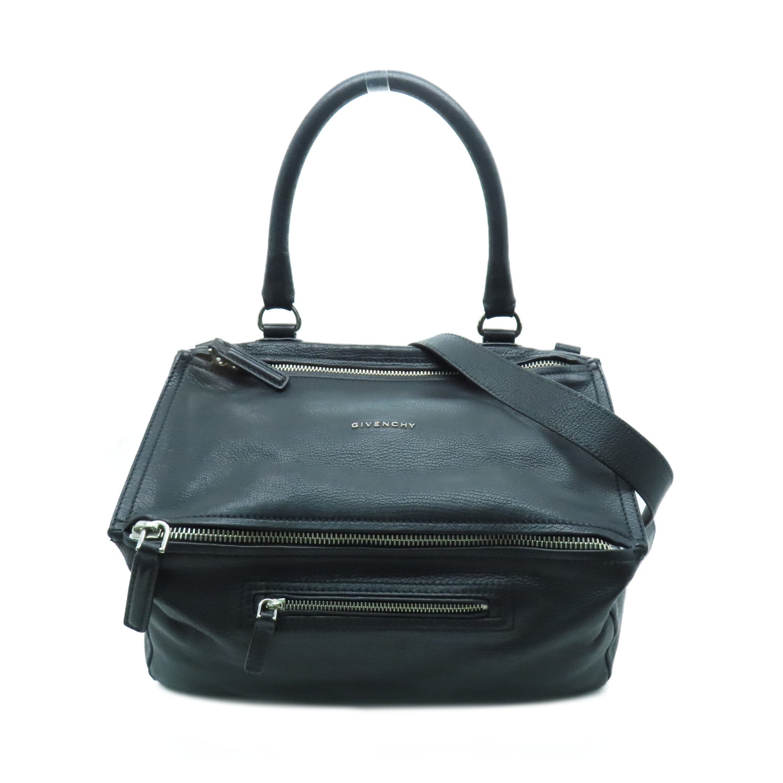 GIVENCHY 牛皮皮革Pandora Medium銀扣肩背袋黑色
