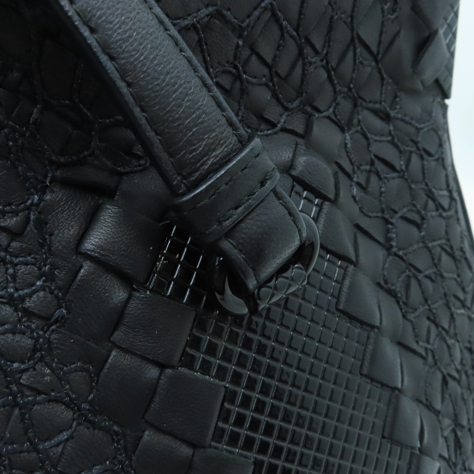 BOTTEGA VENETA Cowhide Leather Hand Bag Black Buckle Hand Bag Black