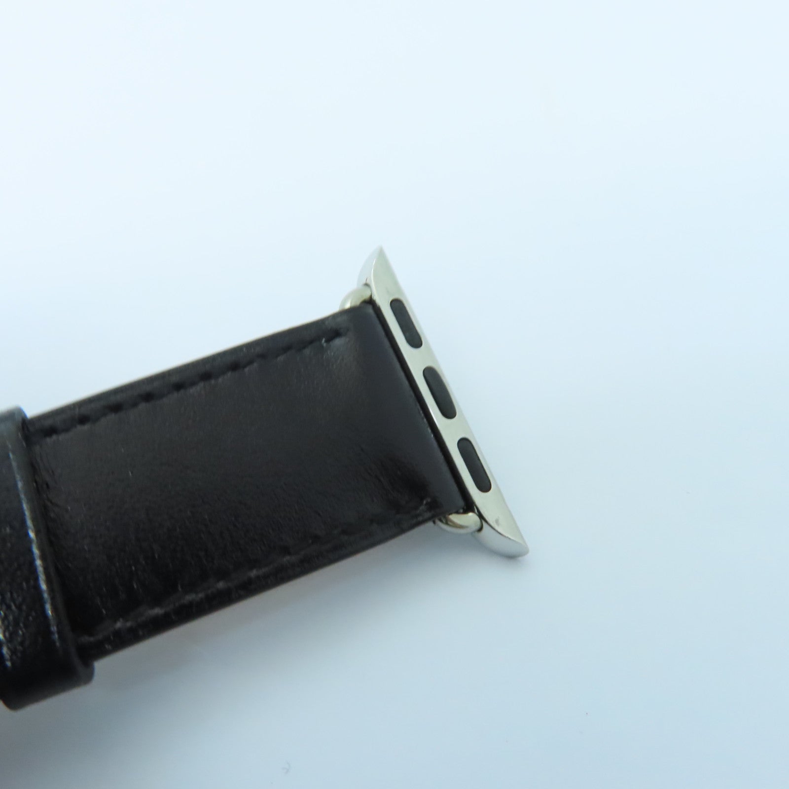 HERMES 牛皮皮革Apple Watch Single Tour 38mm銀扣錶帶黑色