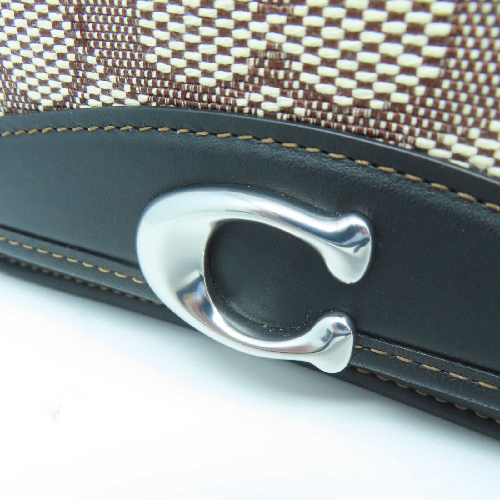 COACH 帆布/牛皮皮革Shoulder Bag銀扣肩背袋黑色