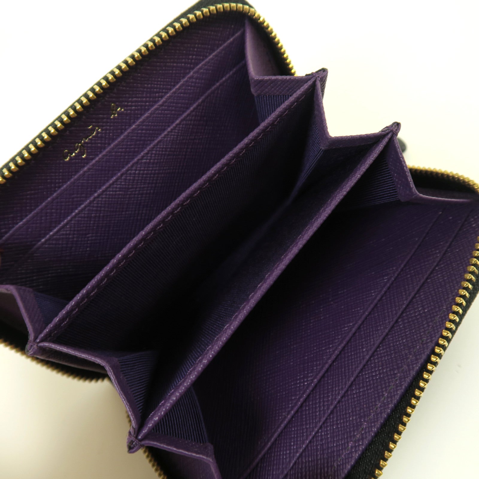 agnes b. 牛皮皮革Card Case金扣卡片套黑色