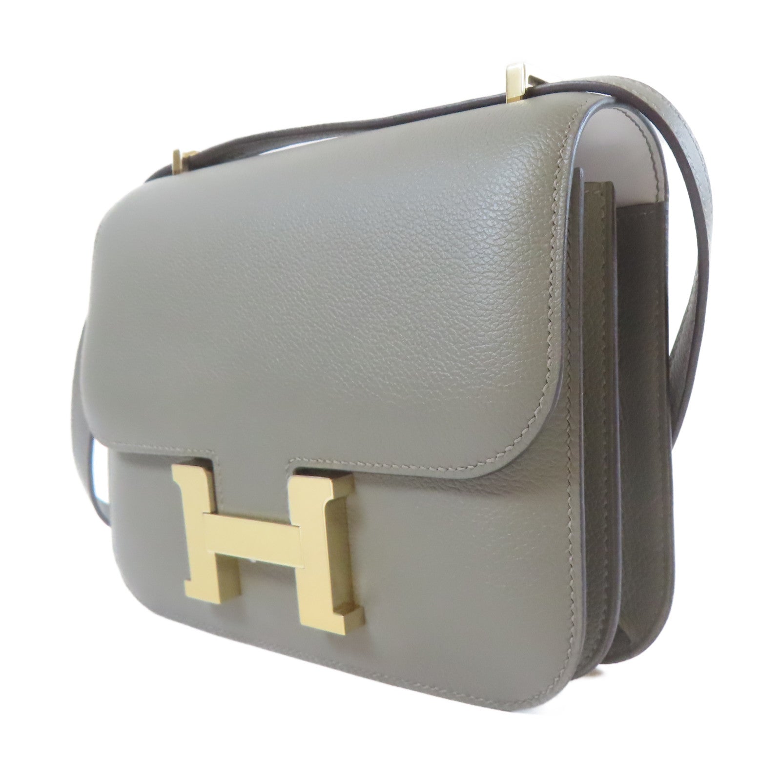 HERMES Evercolor皮革Constance Mini金扣肩背袋灰色