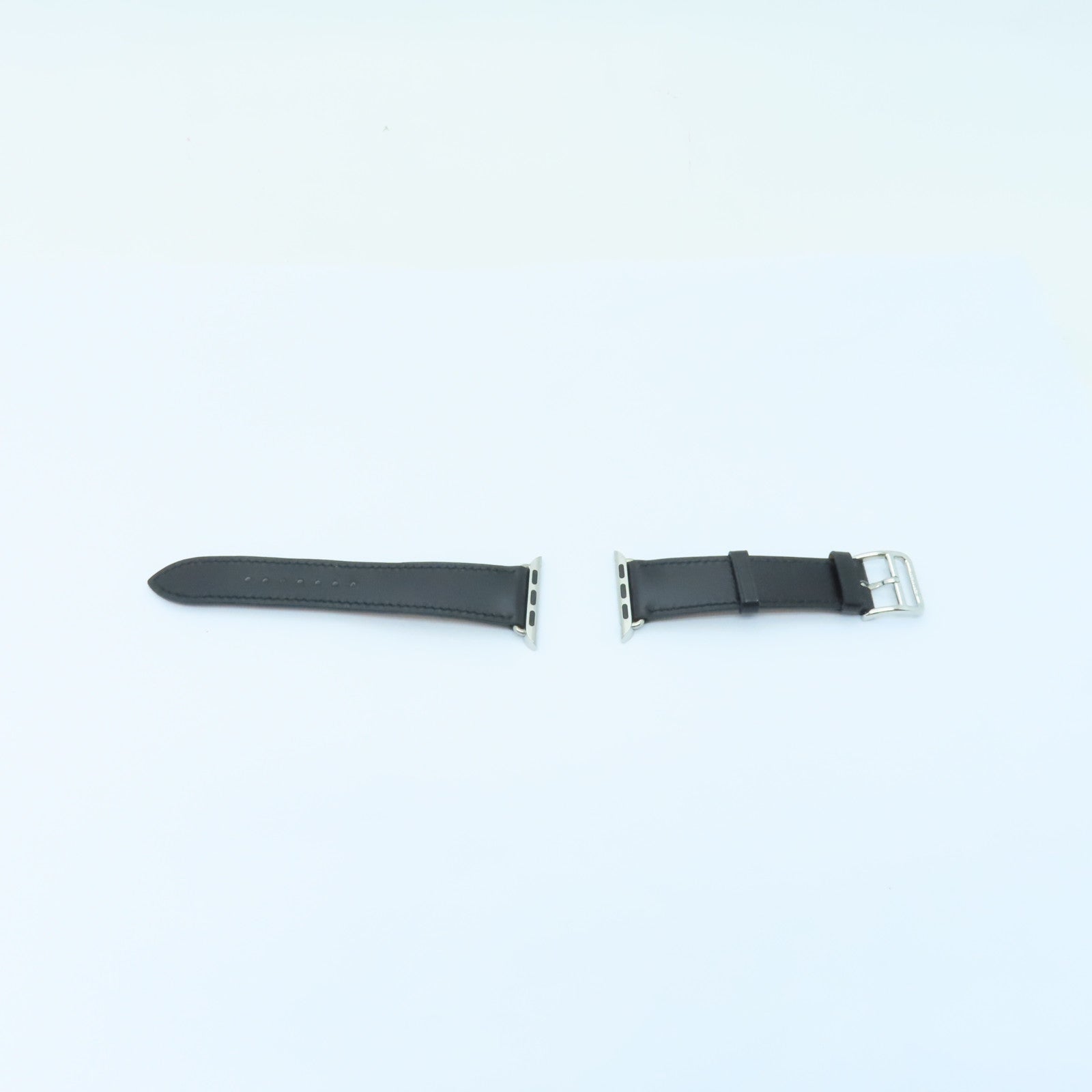 HERMES 牛皮皮革Apple Watch Single Tour 38mm銀扣錶帶黑色