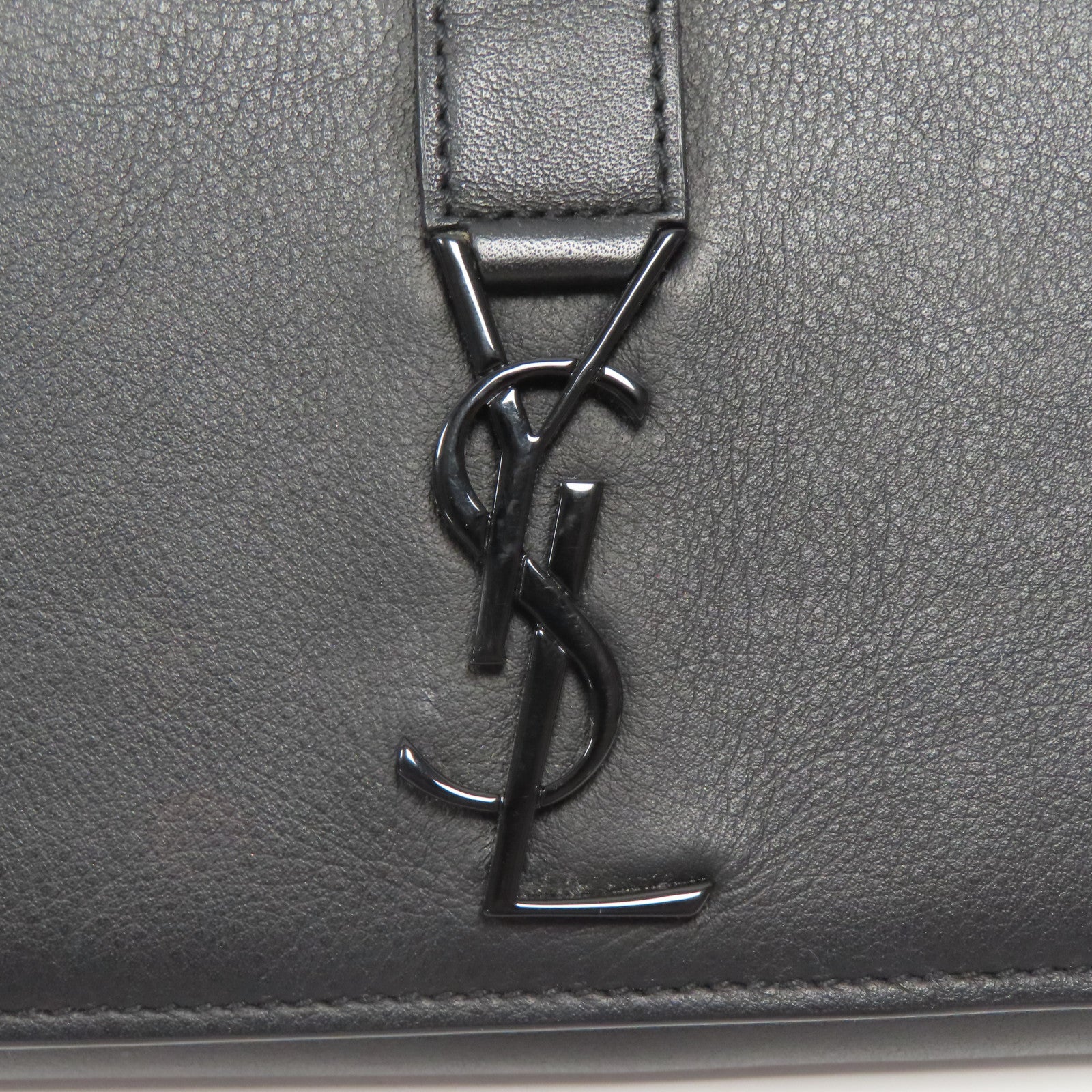 SAINT LAURENT 牛皮皮革Long Wallet黑扣長錢包黑色