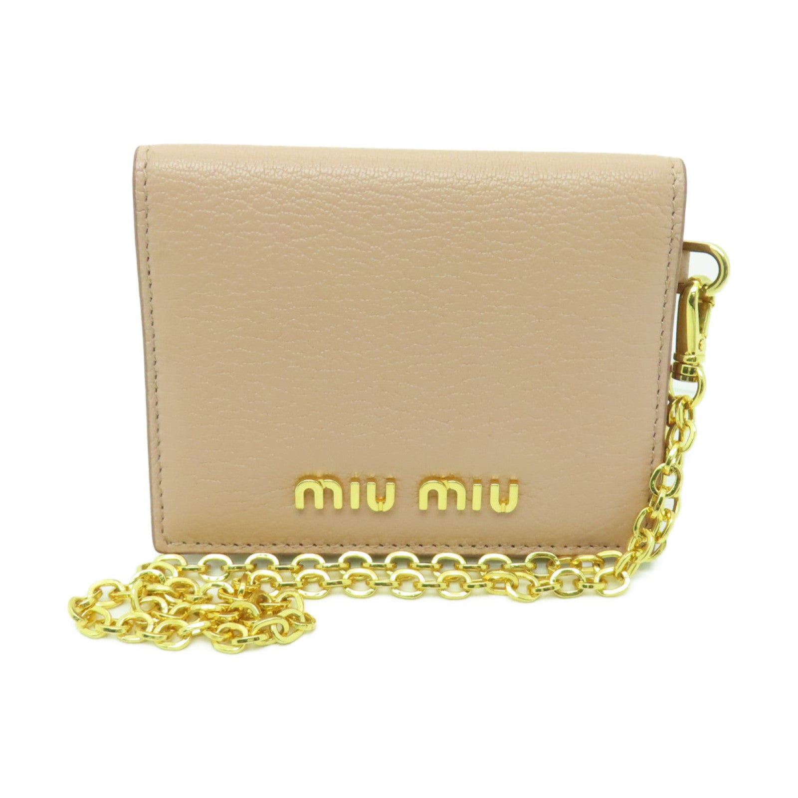 Miu Miu 牛皮皮革Card Case金扣卡片套粉紅色