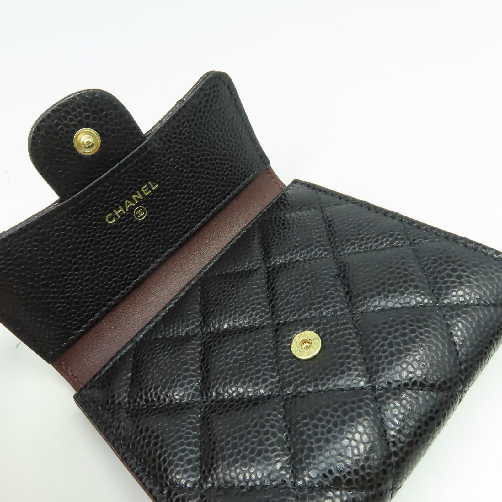CHANEL 菱格Caviar皮革Classic Wallet金扣短錢包黑色