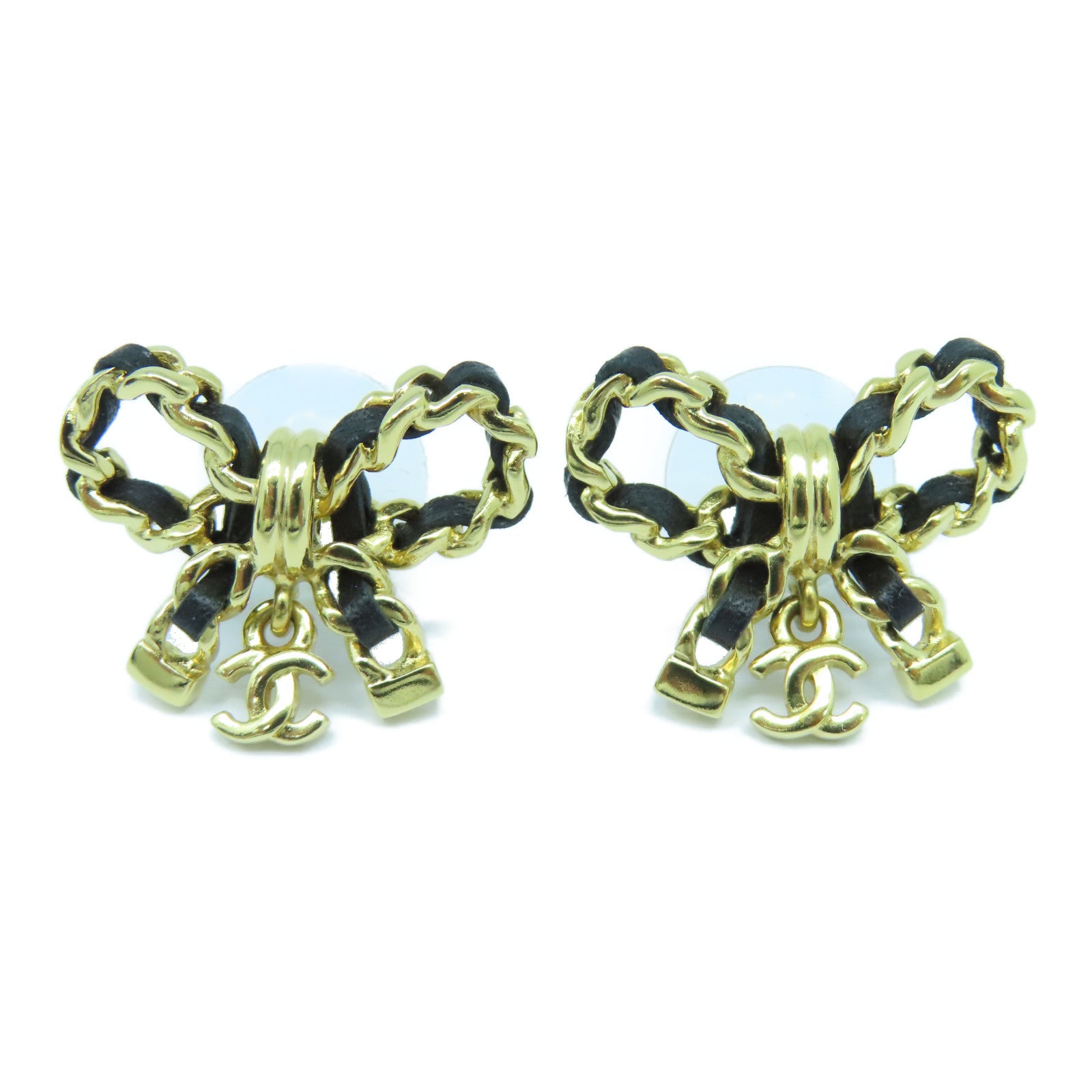 CHANEL 金屬/牛皮皮革Earrings耳環金色/黑色