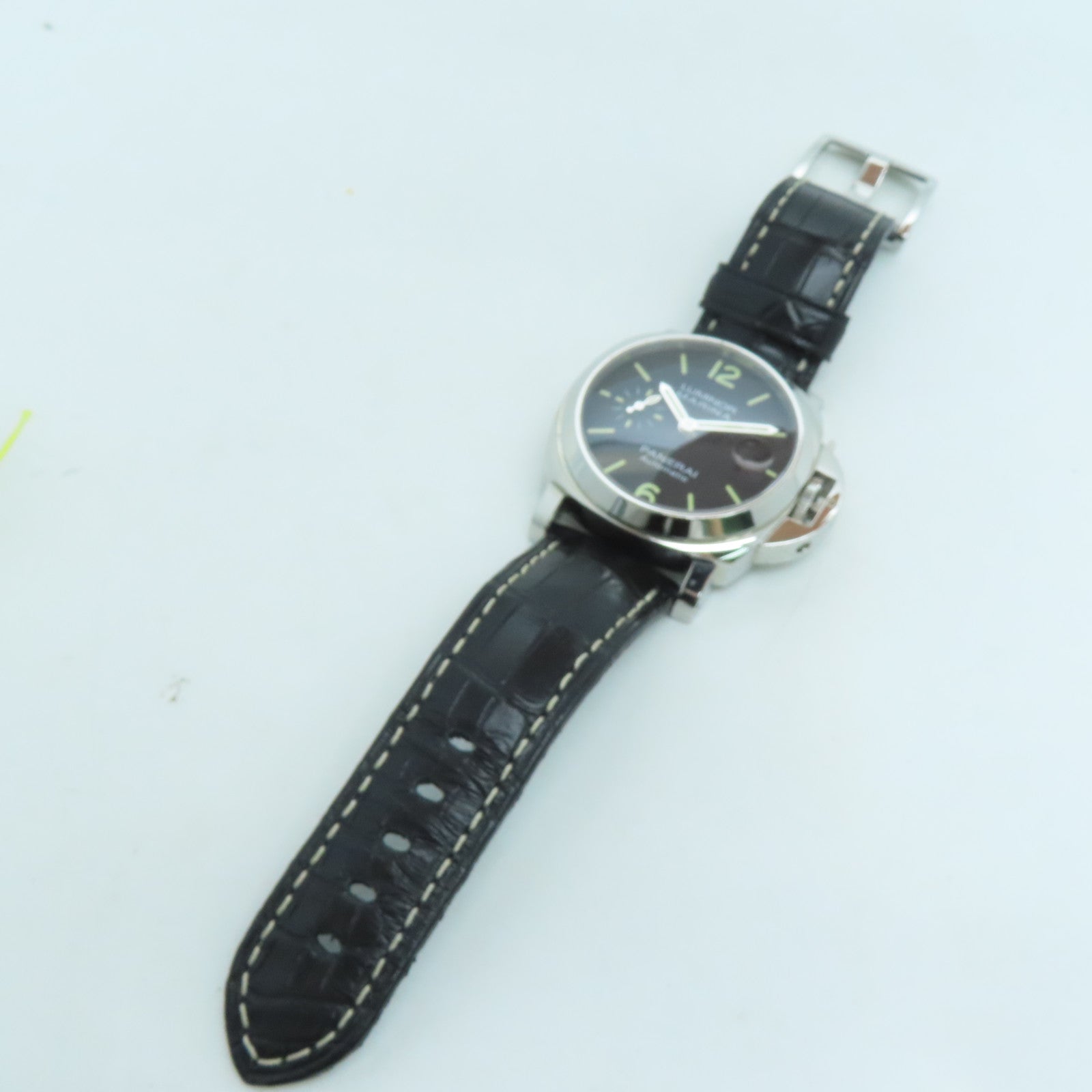 PANERAI Luminor鳄鱼皮革带/不锈钢手表自动机芯黑色