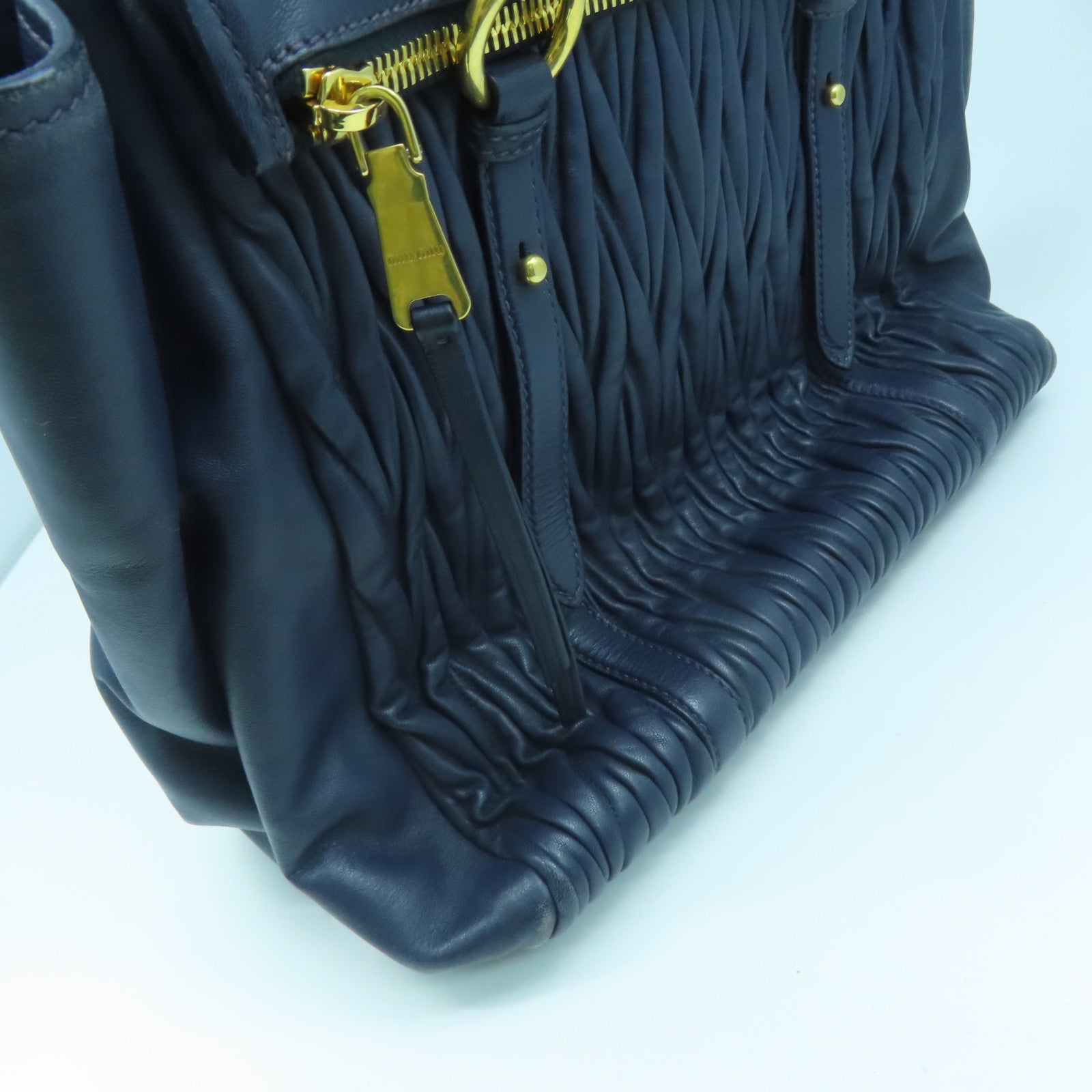 Miu Miu sheepskin leather 2way Shoulder Bag gold buckle handle shoulder bag blue