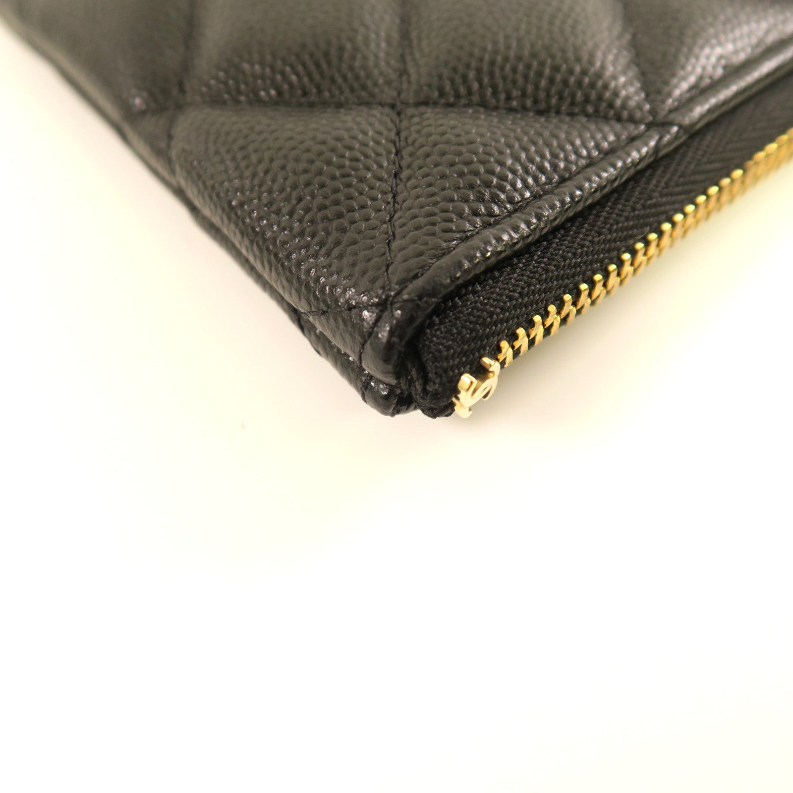 CHANEL 菱格牛皮皮革Wallet金扣長錢包黑色