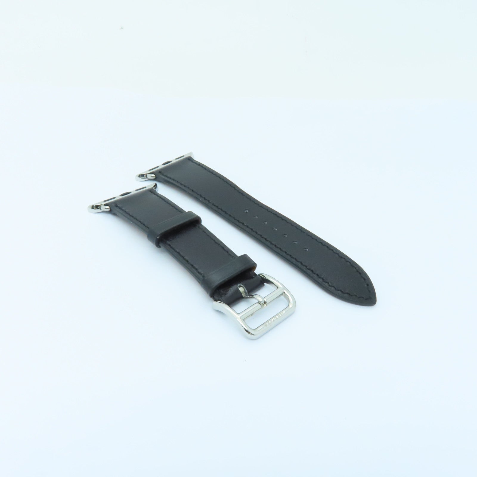 HERMES 牛皮皮革Apple Watch Single Tour 38mm銀扣錶帶黑色