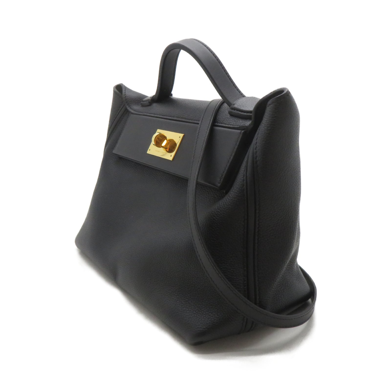 HERMES Swift皮革24/24 29cm金扣手挽肩背兩用袋Noir黑色