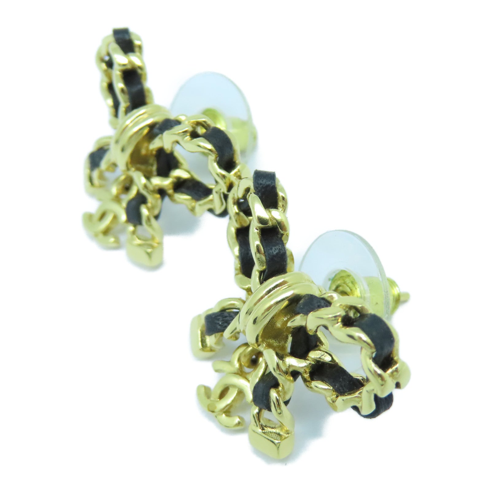 CHANEL 金屬/牛皮皮革Earrings耳環金色/黑色