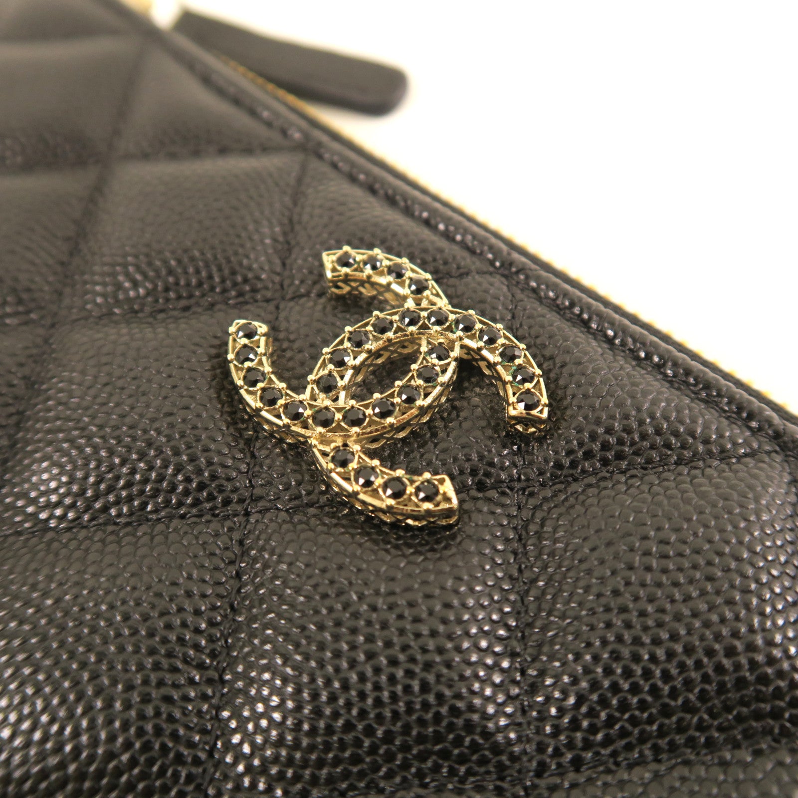 CHANEL 菱格牛皮皮革Wallet金扣長錢包黑色