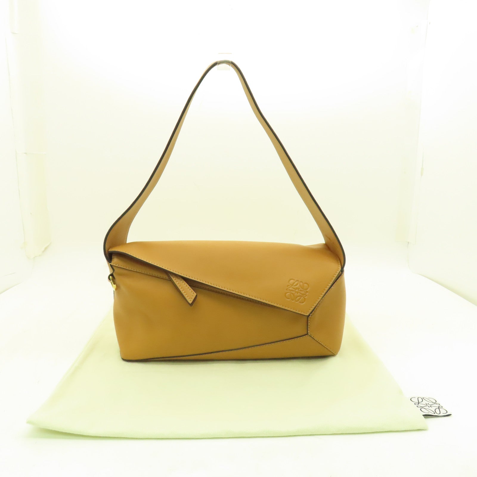 LOEWE cowhide leather Hobo Bag gold buckle shoulder bag brown